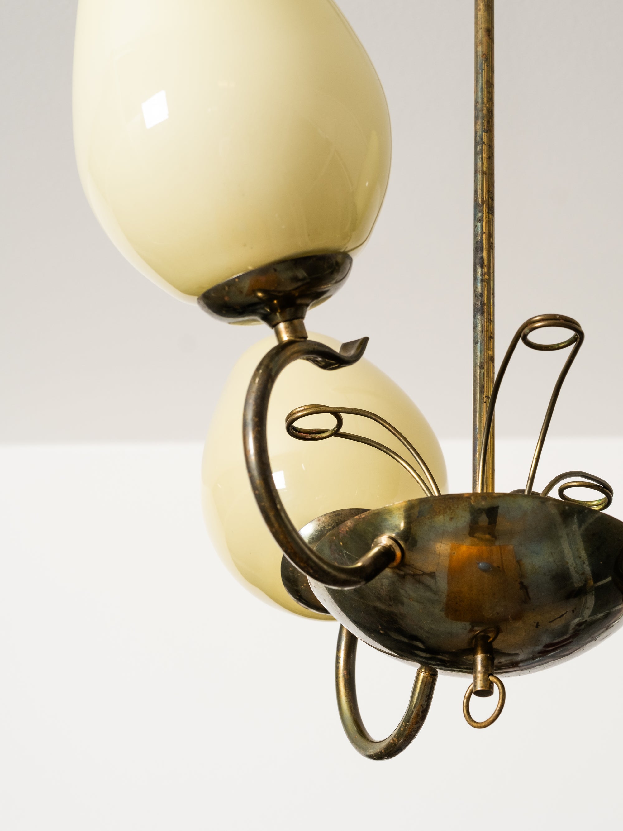 Opaline Glass and Brass Chandelier by Sievä, Finland, 1950s