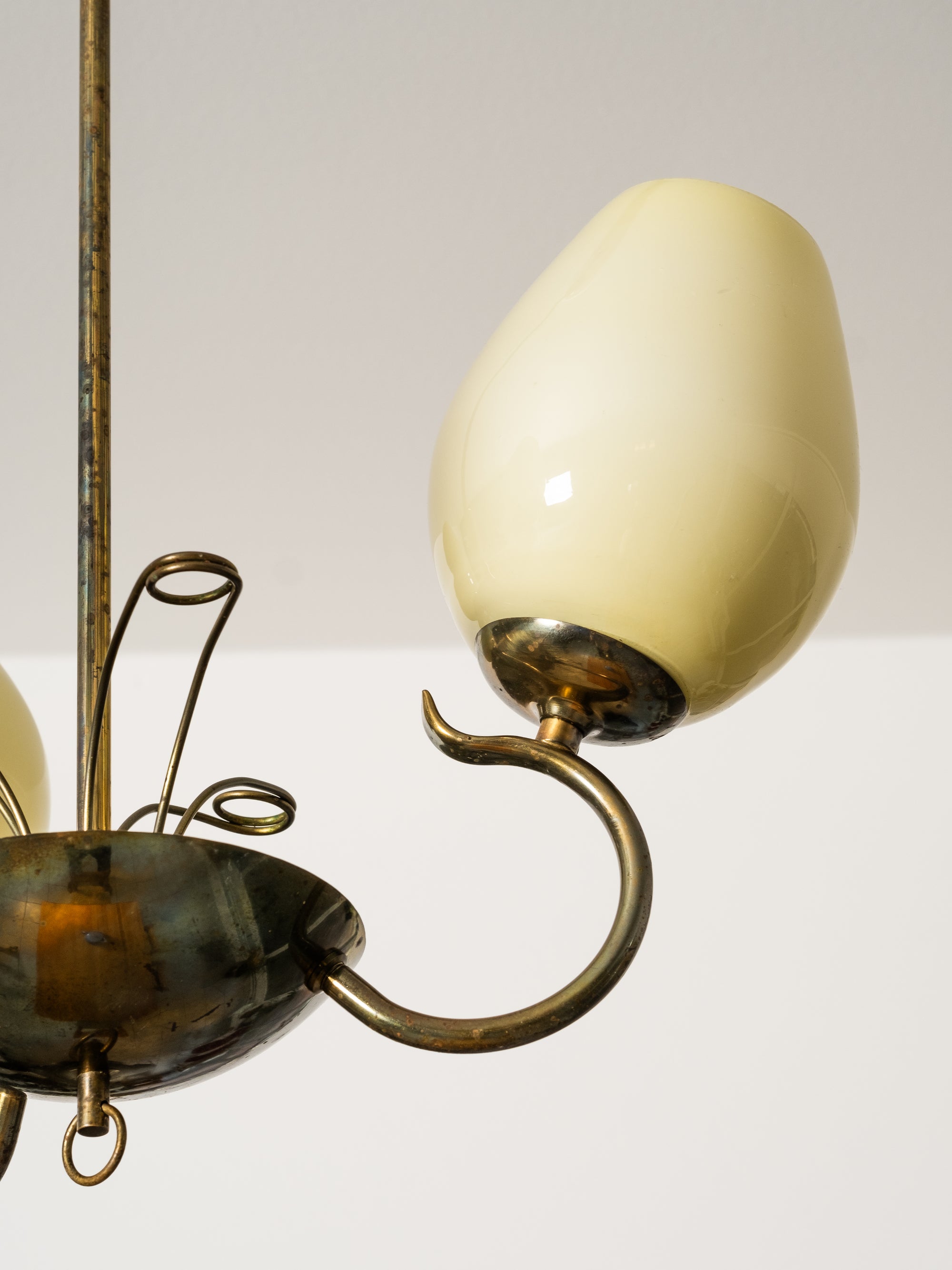Opaline Glass and Brass Chandelier by Sievä, Finland, 1950s