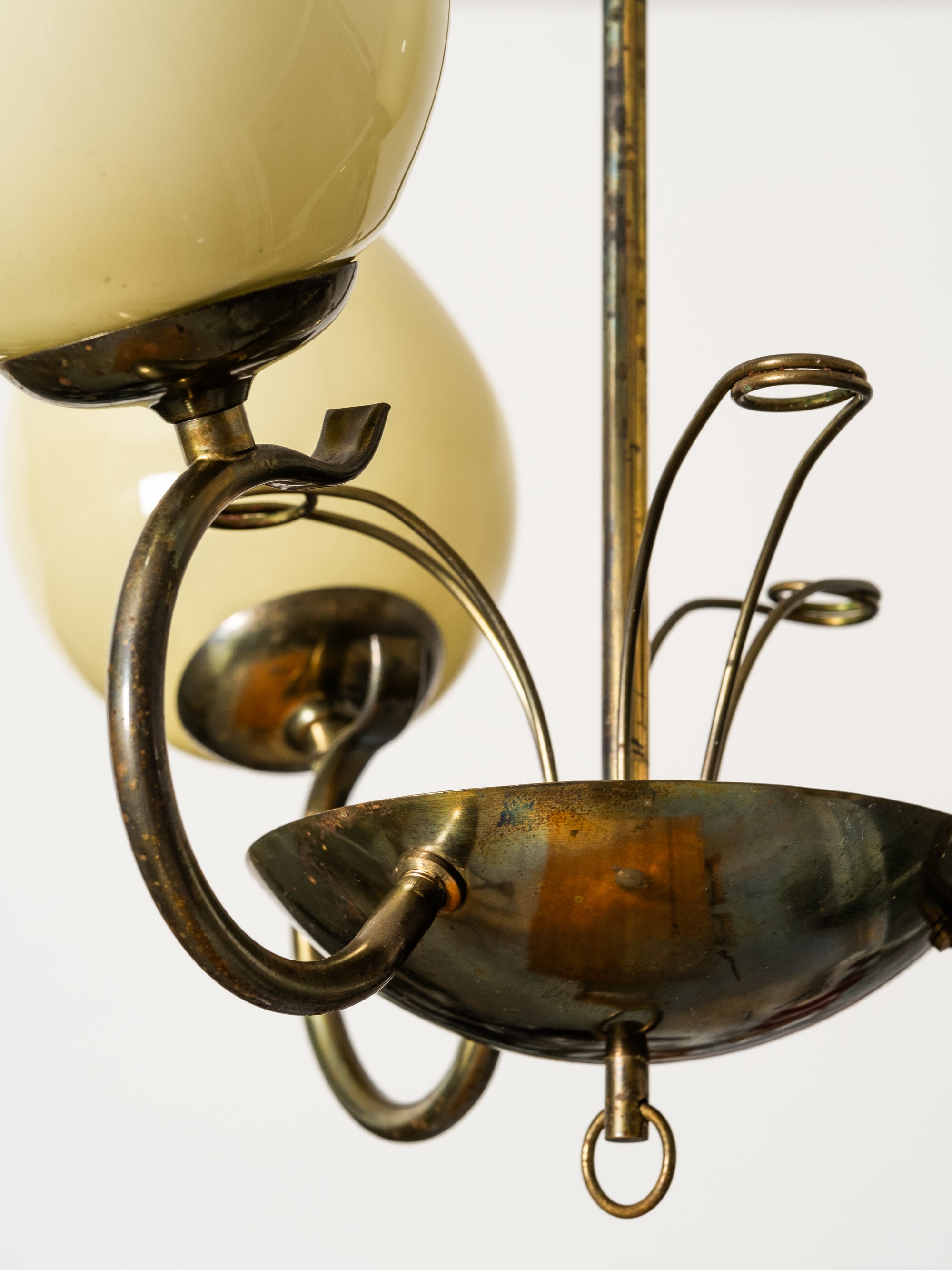 Opaline Glass and Brass Chandelier by Sievä, Finland, 1950s