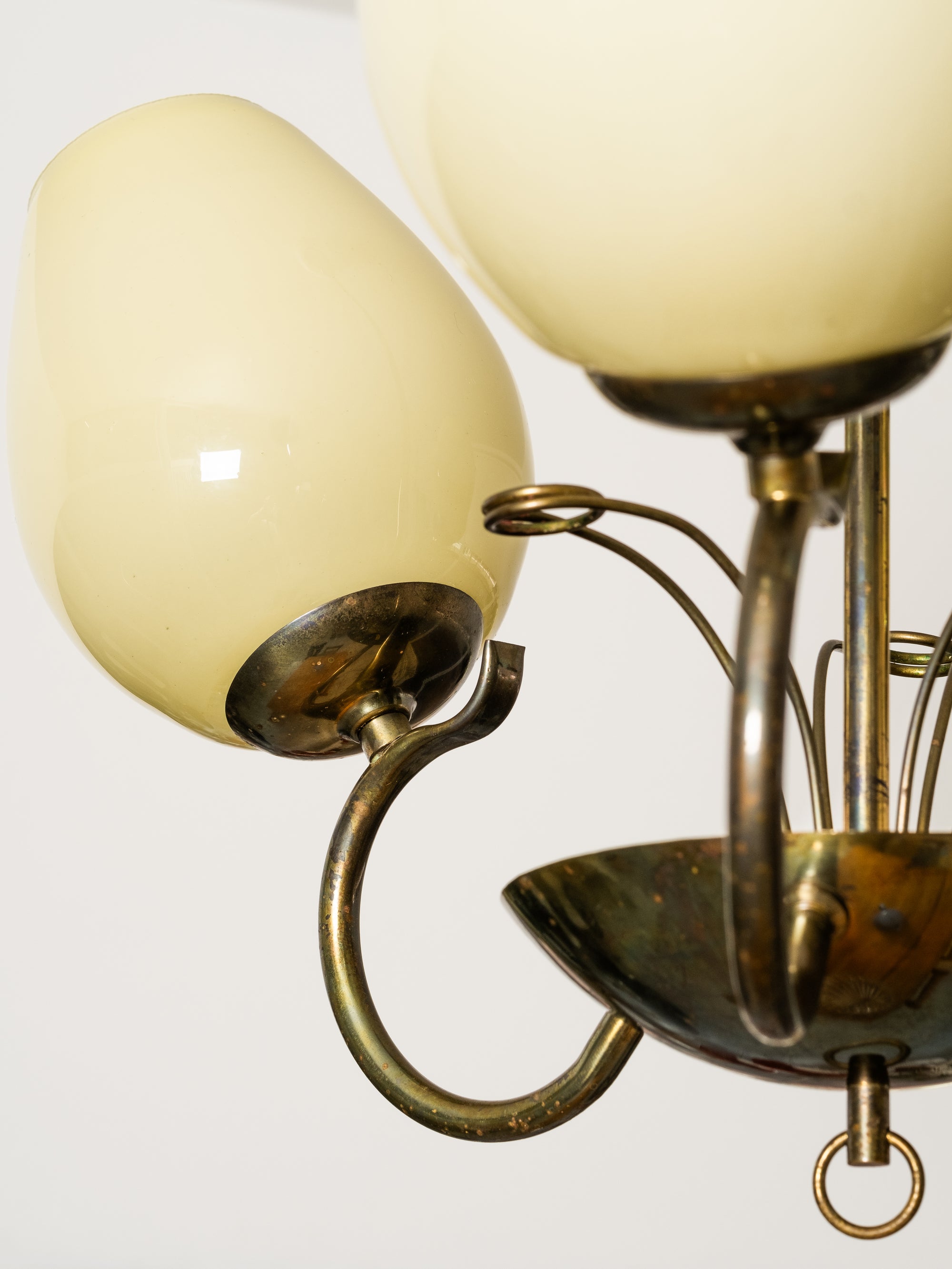 Opaline Glass and Brass Chandelier by Sievä, Finland, 1950s