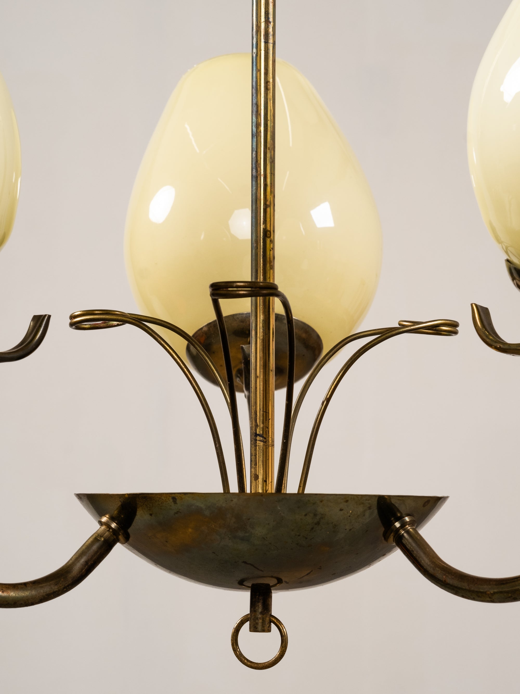 Opaline Glass and Brass Chandelier by Sievä, Finland, 1950s