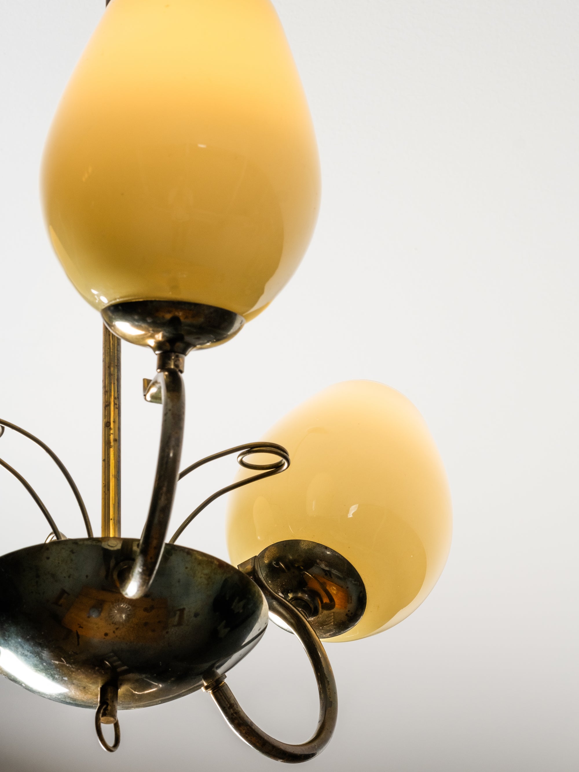 Opaline Glass and Brass Chandelier by Sievä, Finland, 1950s
