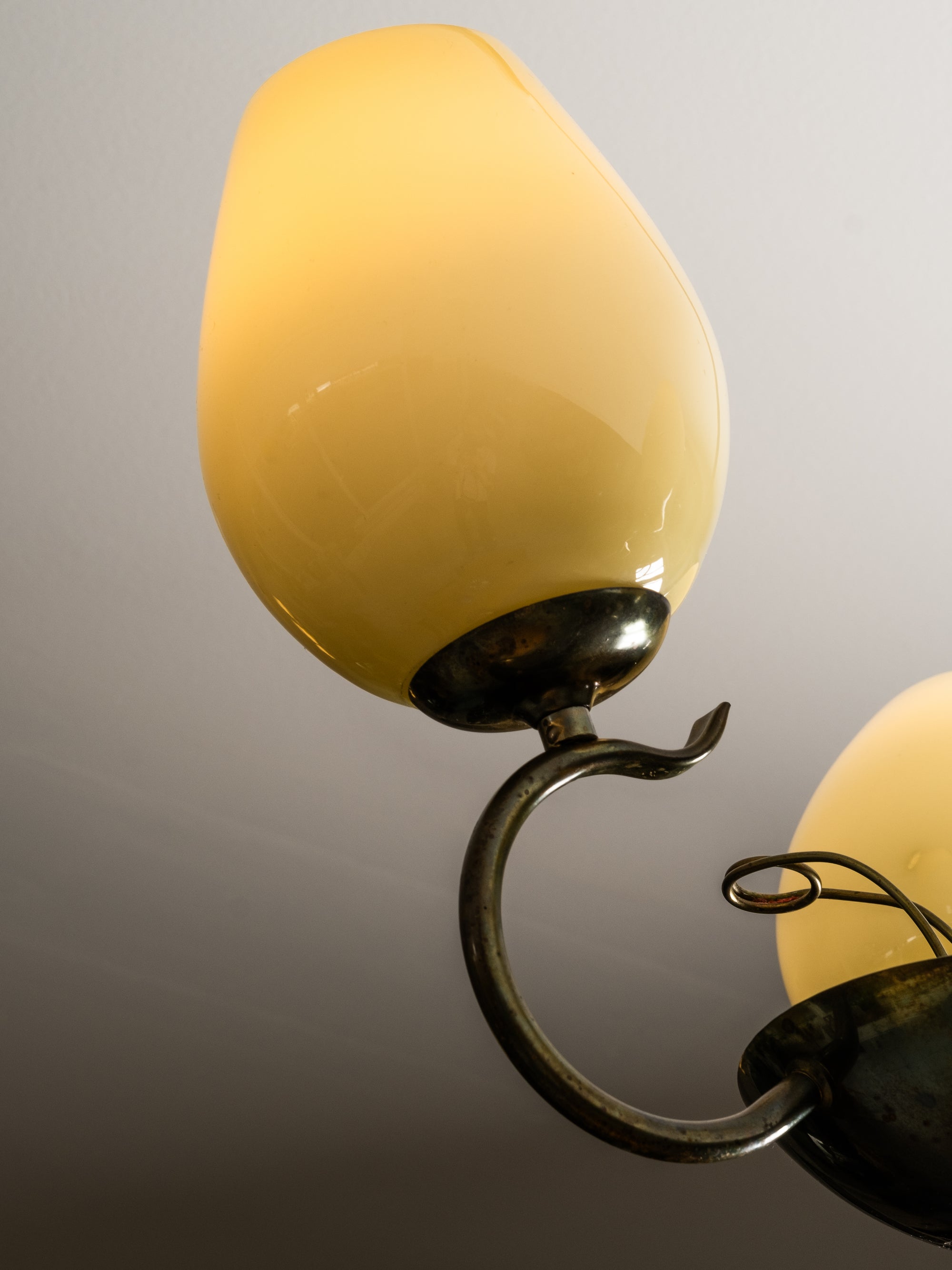 Opaline Glass and Brass Chandelier by Sievä, Finland, 1950s
