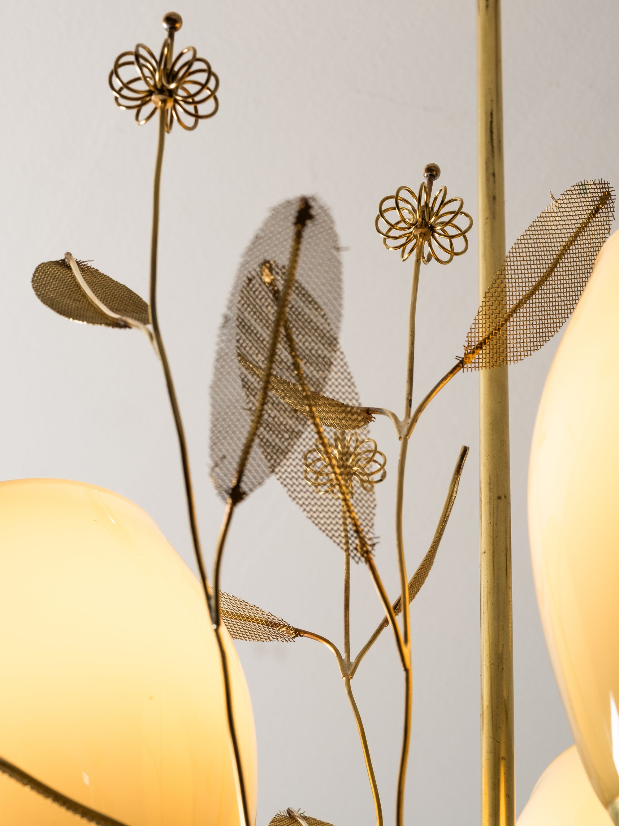 Brass and Glass Chandelier with Floral Details by Sievä, Finland, 1950s