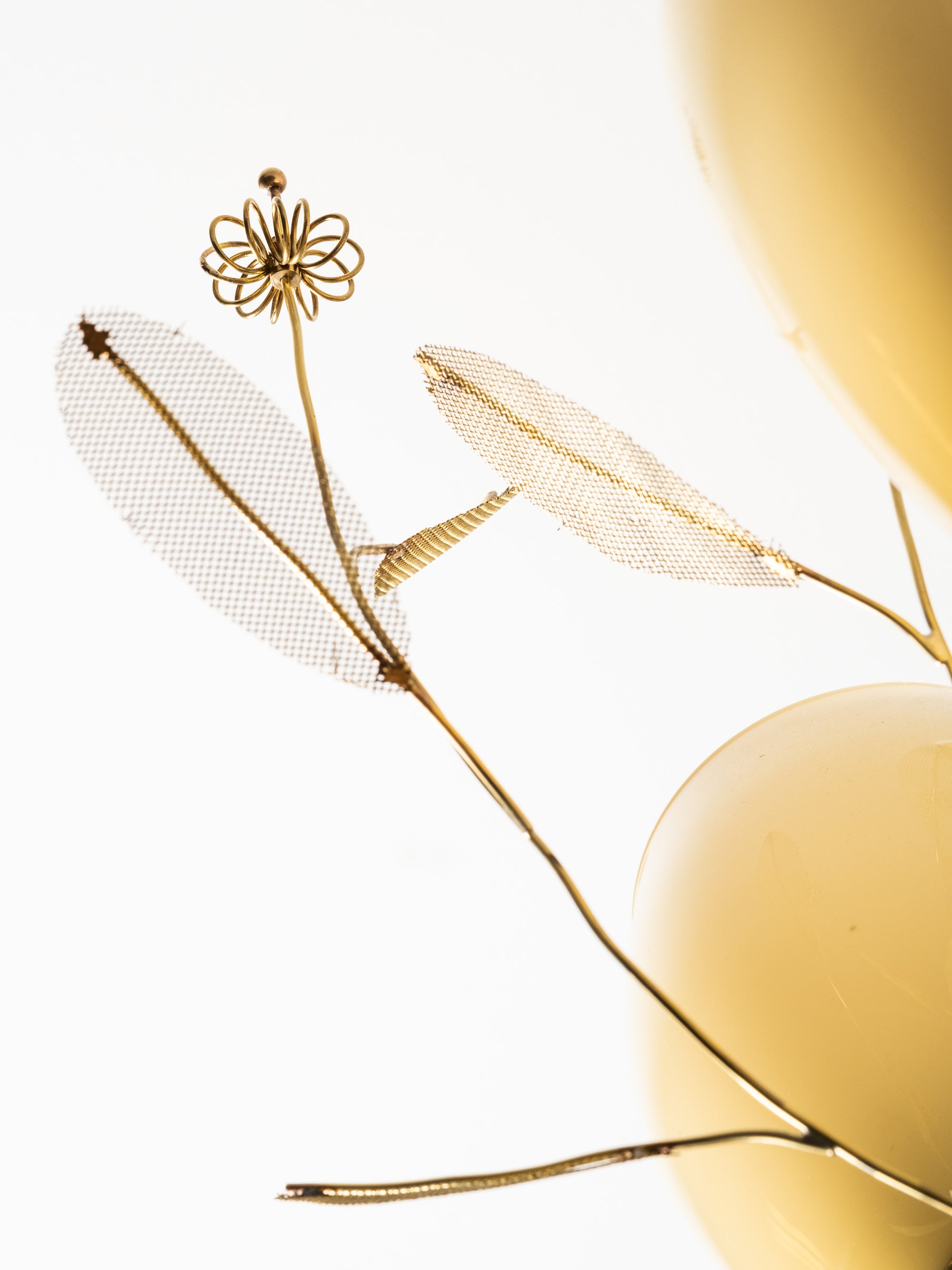 Brass and Glass Chandelier with Floral Details by Sievä, Finland, 1950s