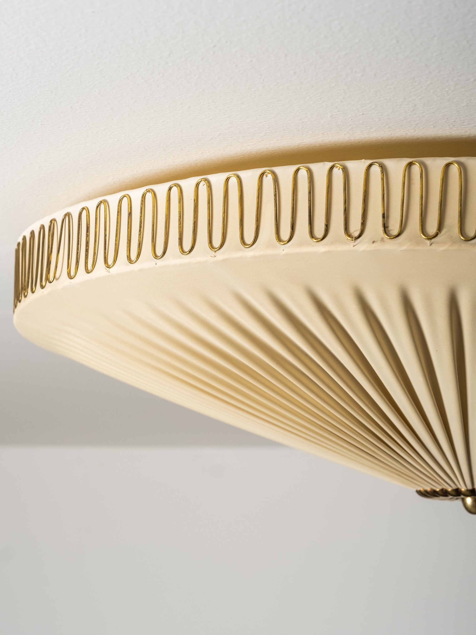 Mid-Century Brass &amp; Synthetic Textile Flush Mount, Model K5-40, Idman, 1950s