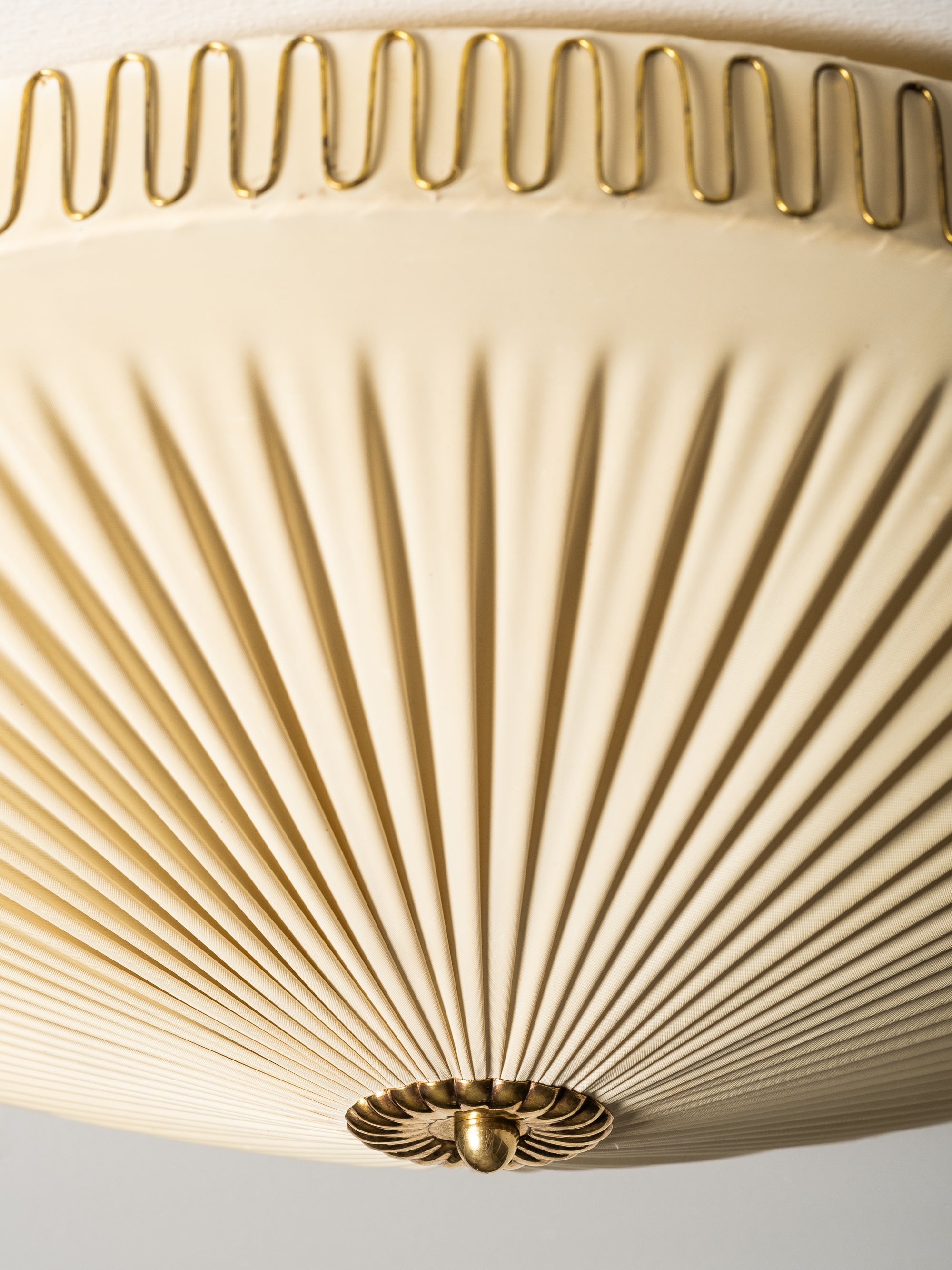 Mid-Century Brass &amp; Synthetic Textile Flush Mount, Model K5-40, Idman, 1950s