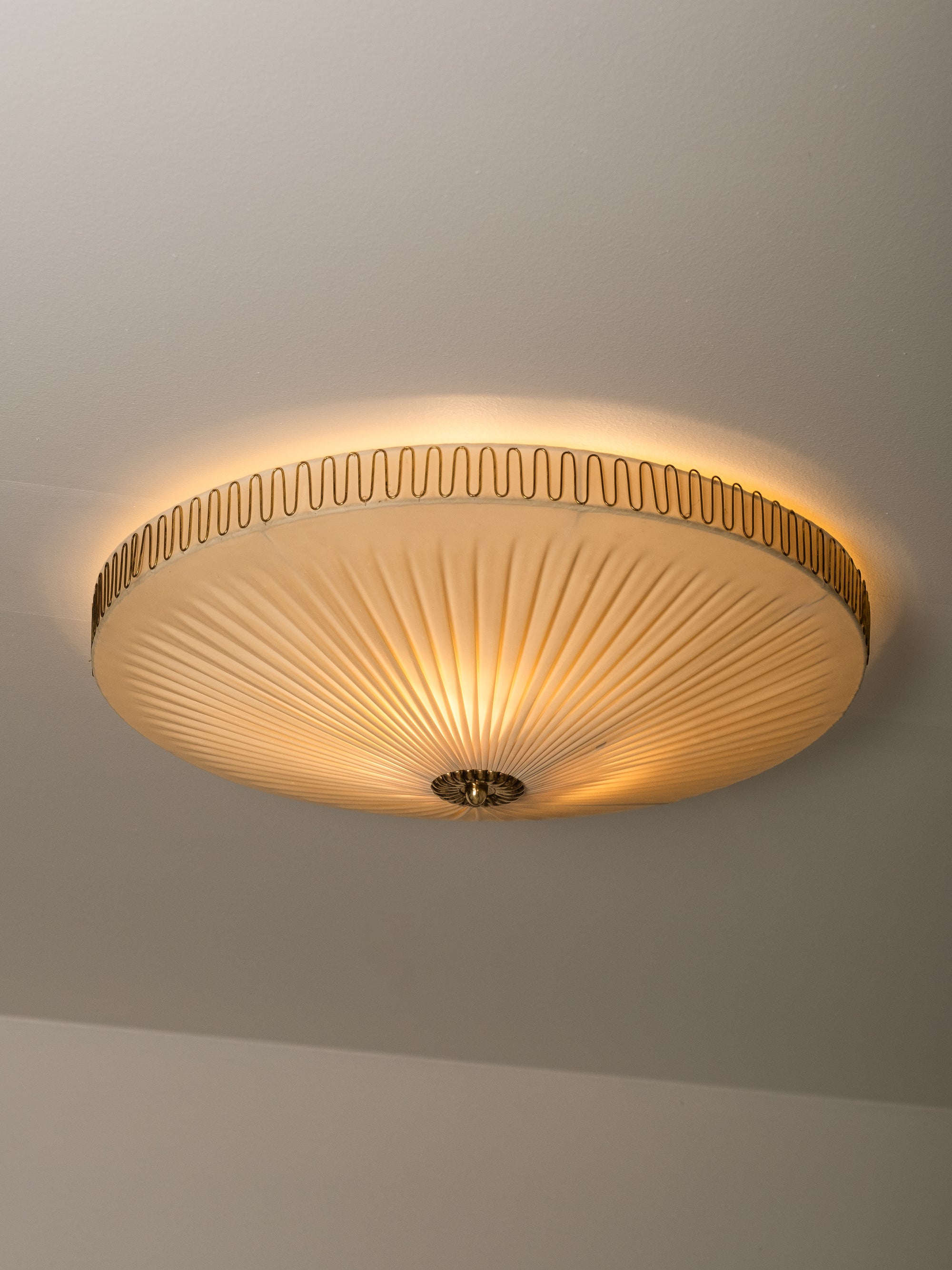 Mid-Century Brass &amp; Synthetic Textile Flush Mount, Model K5-40, Idman, 1950s