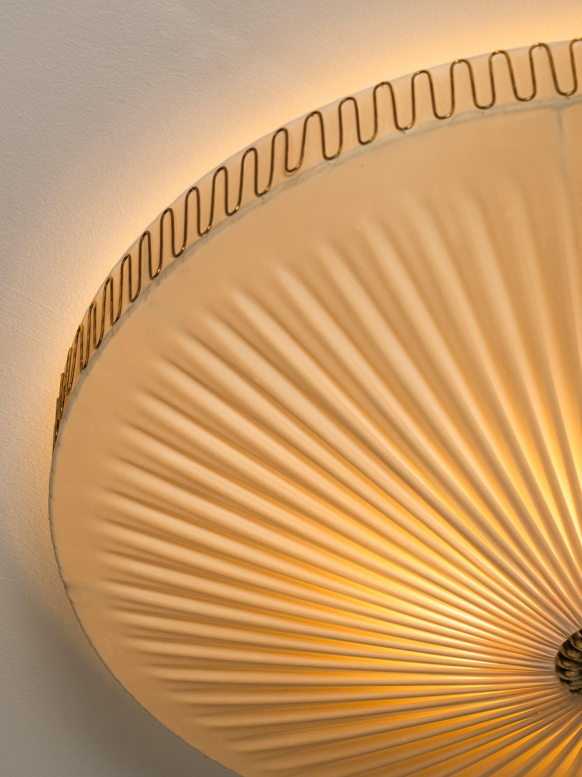 Mid-Century Brass &amp; Synthetic Textile Flush Mount, Model K5-40, Idman, 1950s