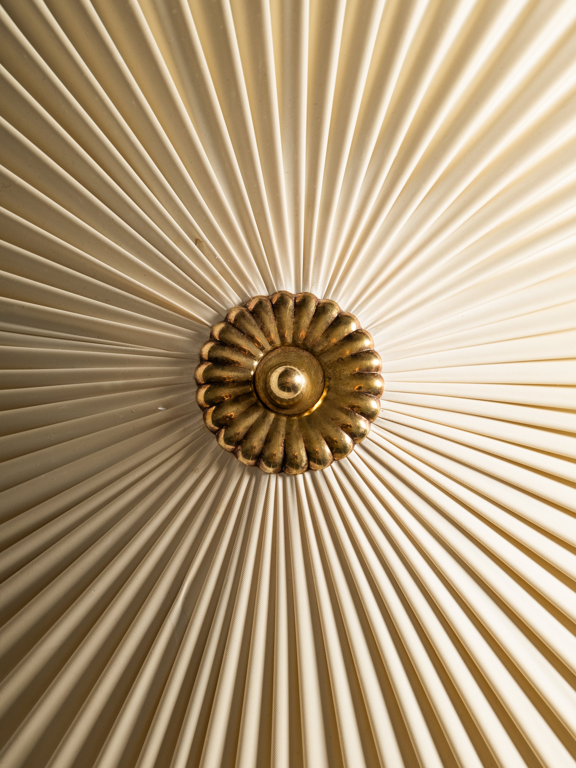 Mid-Century Brass &amp; Synthetic Textile Flush Mount, Model K5-40, Idman, 1950s