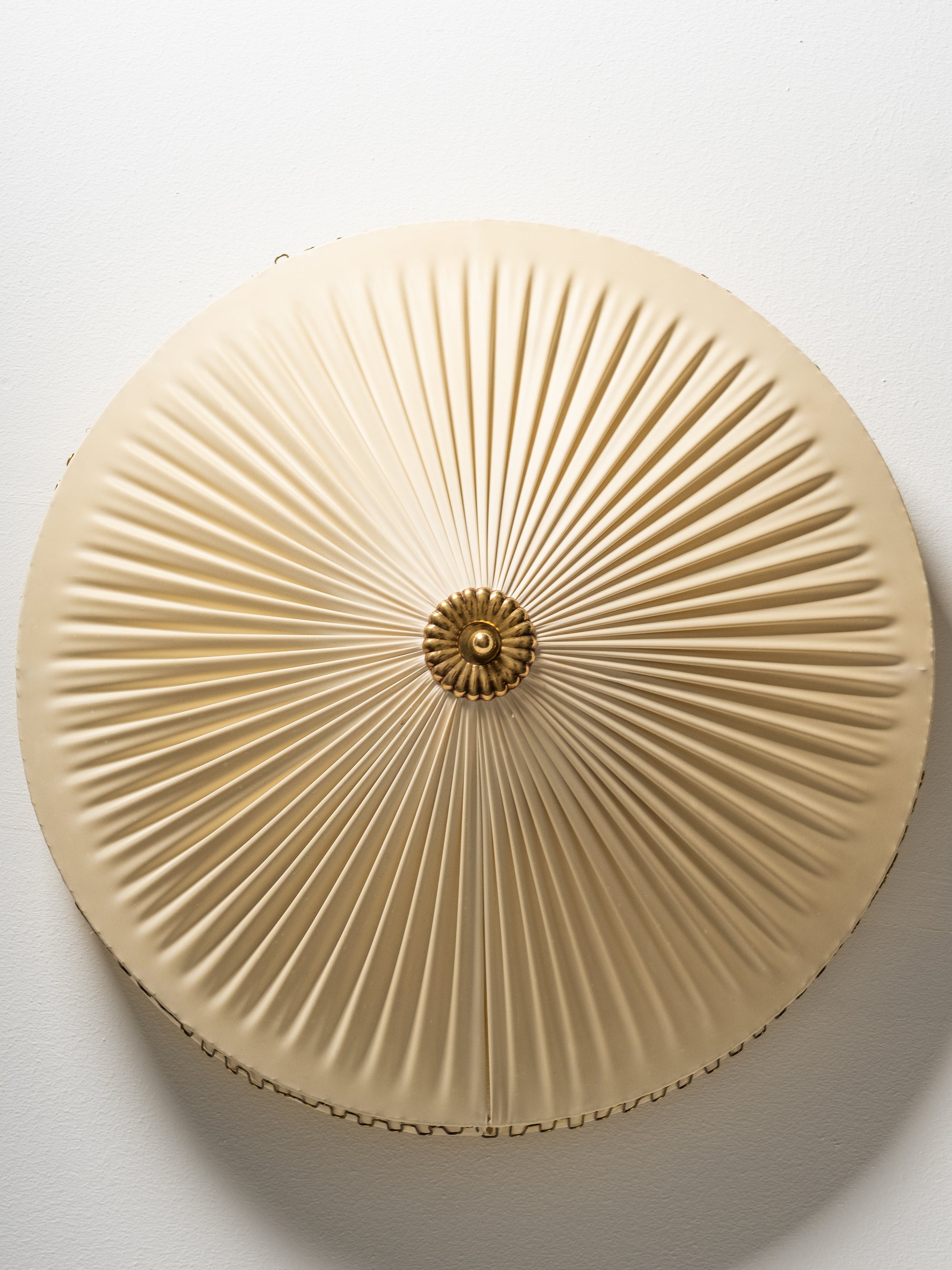 Mid-Century Brass &amp; Synthetic Textile Flush Mount, Model K5-40, Idman, 1950s