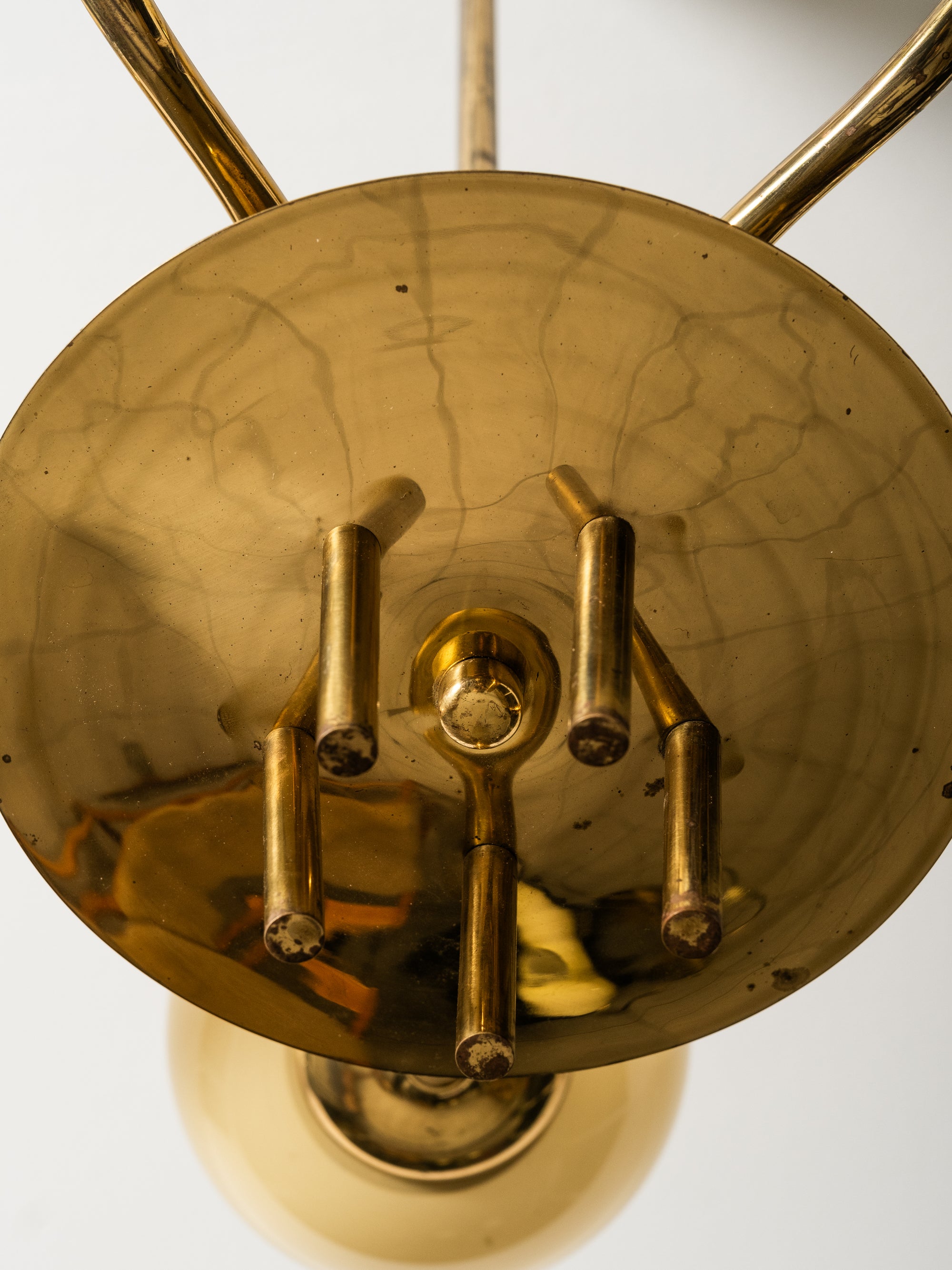 Mid-Century Modern Brass and Opaline Glass Chandelier by Itsu, Finland, 1950s