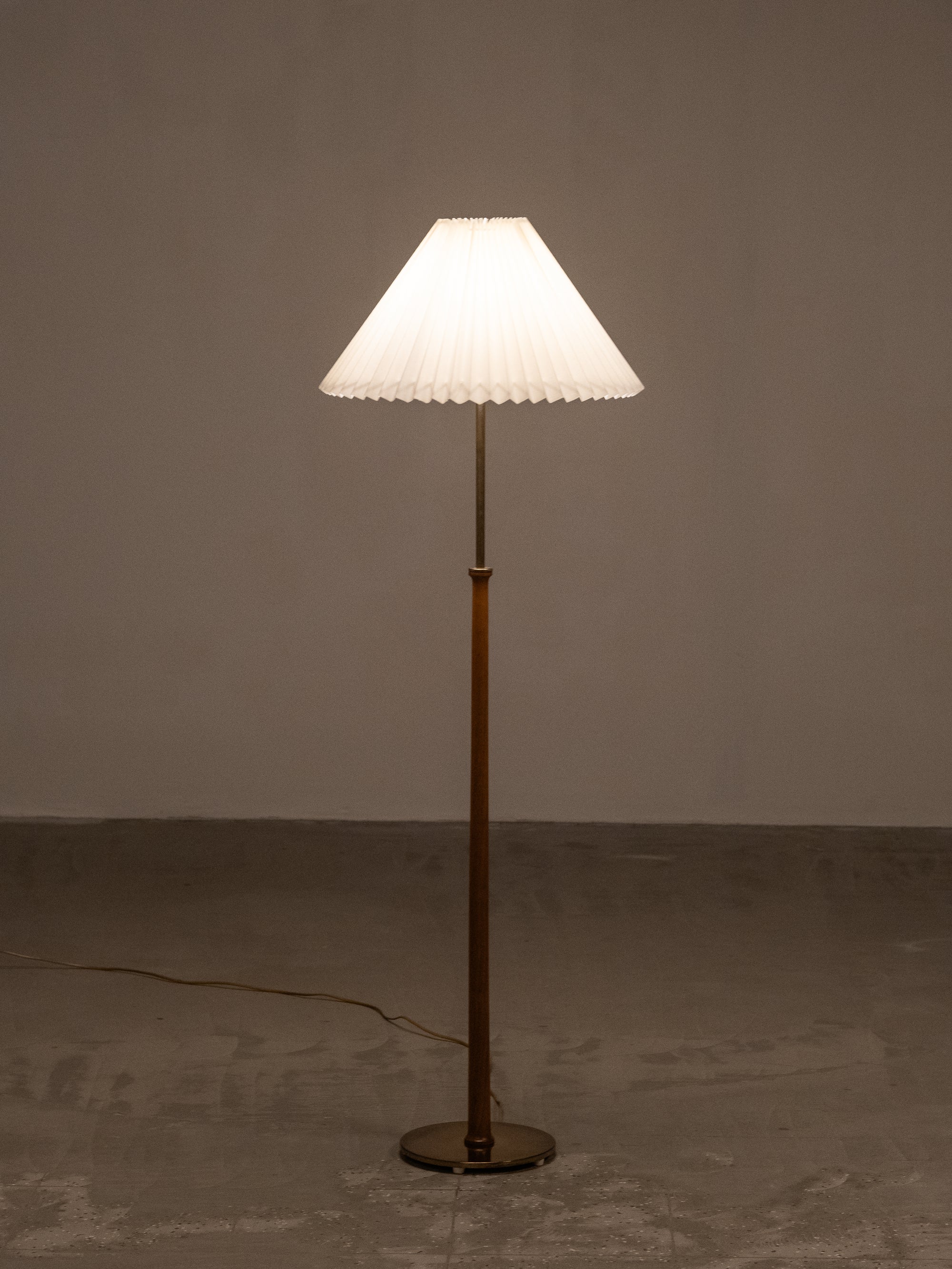 Brass and Teak Floor Lamp Model G-012 by Eje Ahlgren for Bergboms, Sweden, 1950s