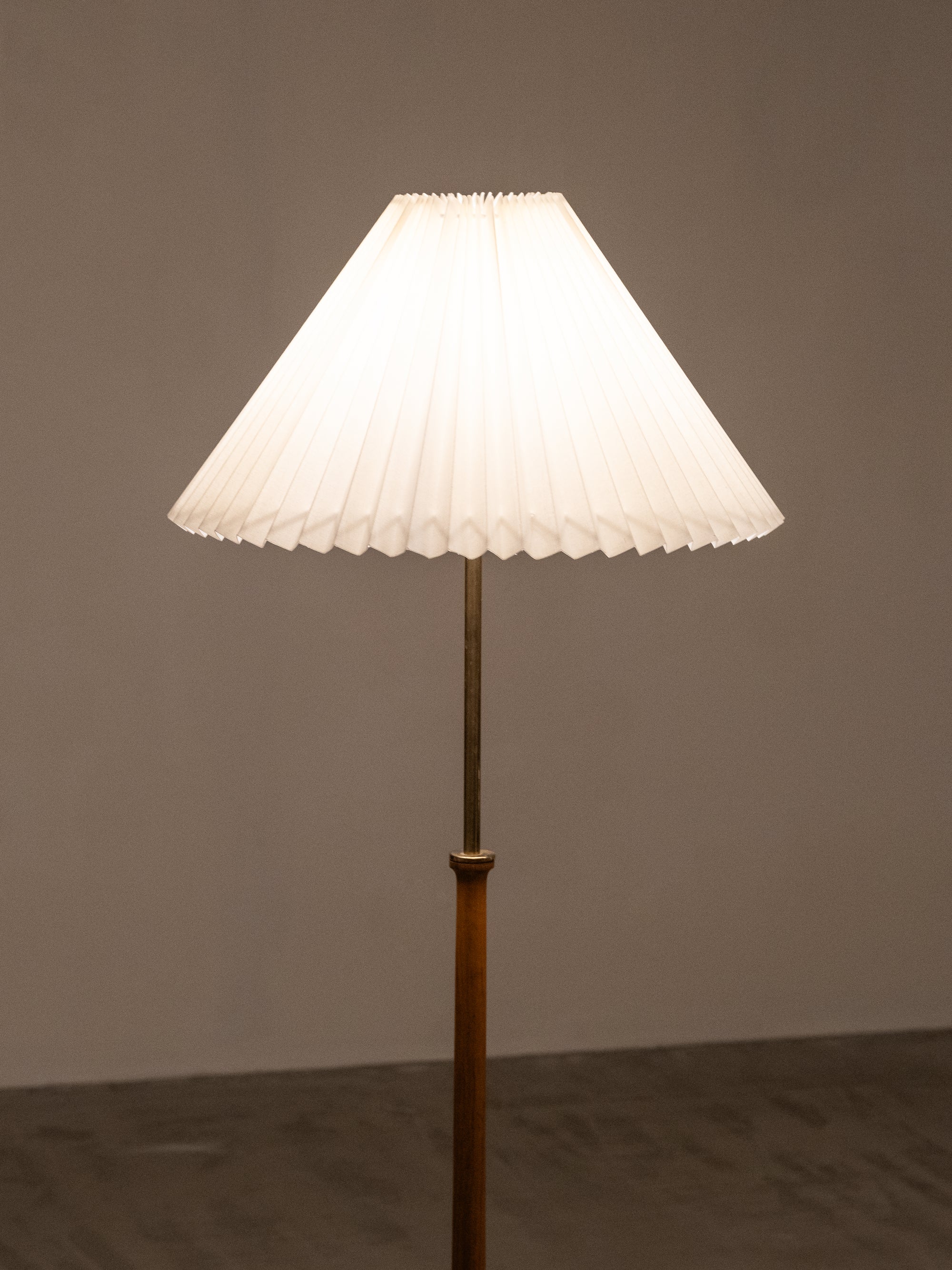 Brass and Teak Floor Lamp Model G-012 by Eje Ahlgren for Bergboms, Sweden, 1950s