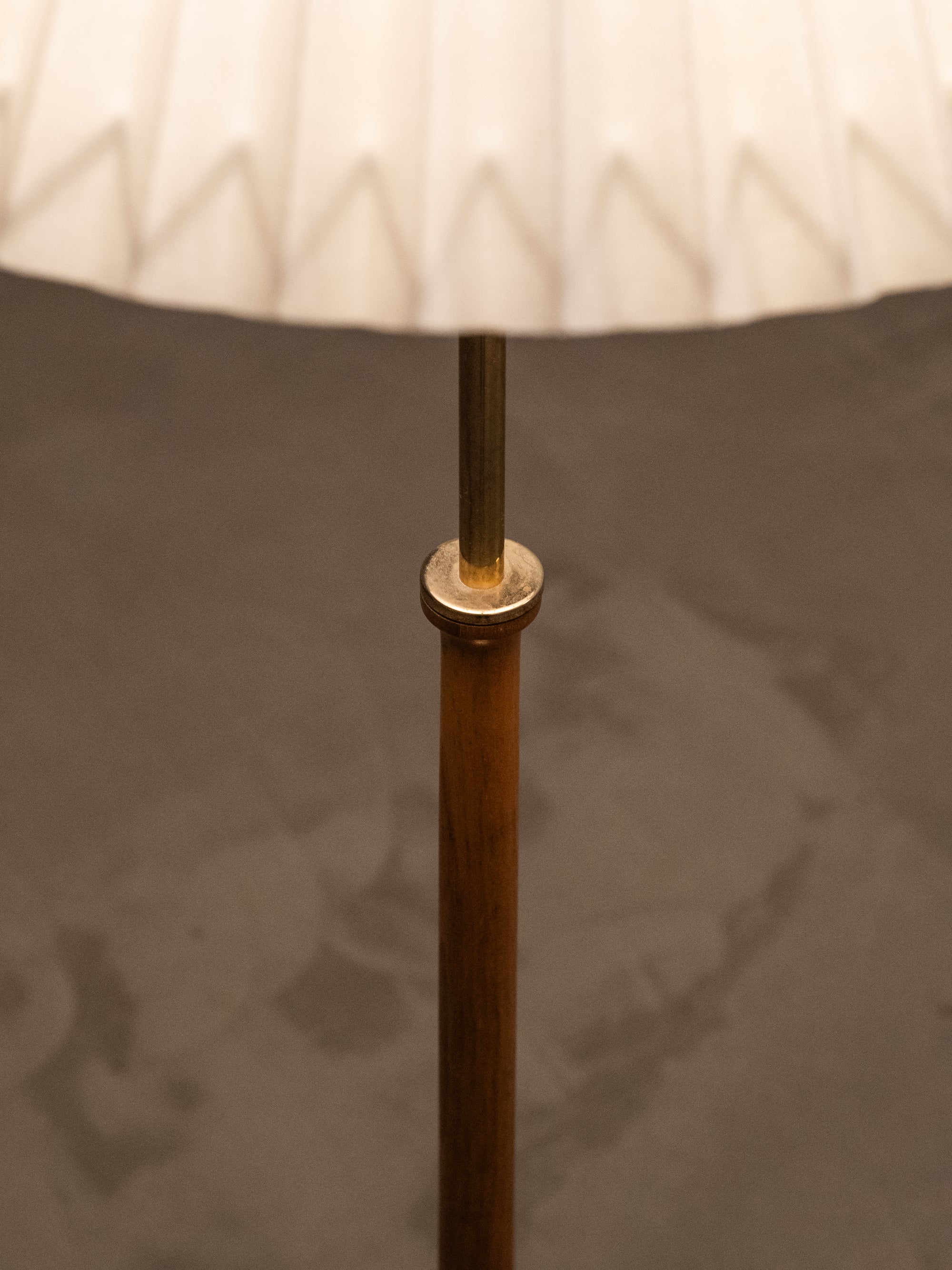Brass and Teak Floor Lamp Model G-012 by Eje Ahlgren for Bergboms, Sweden, 1950s