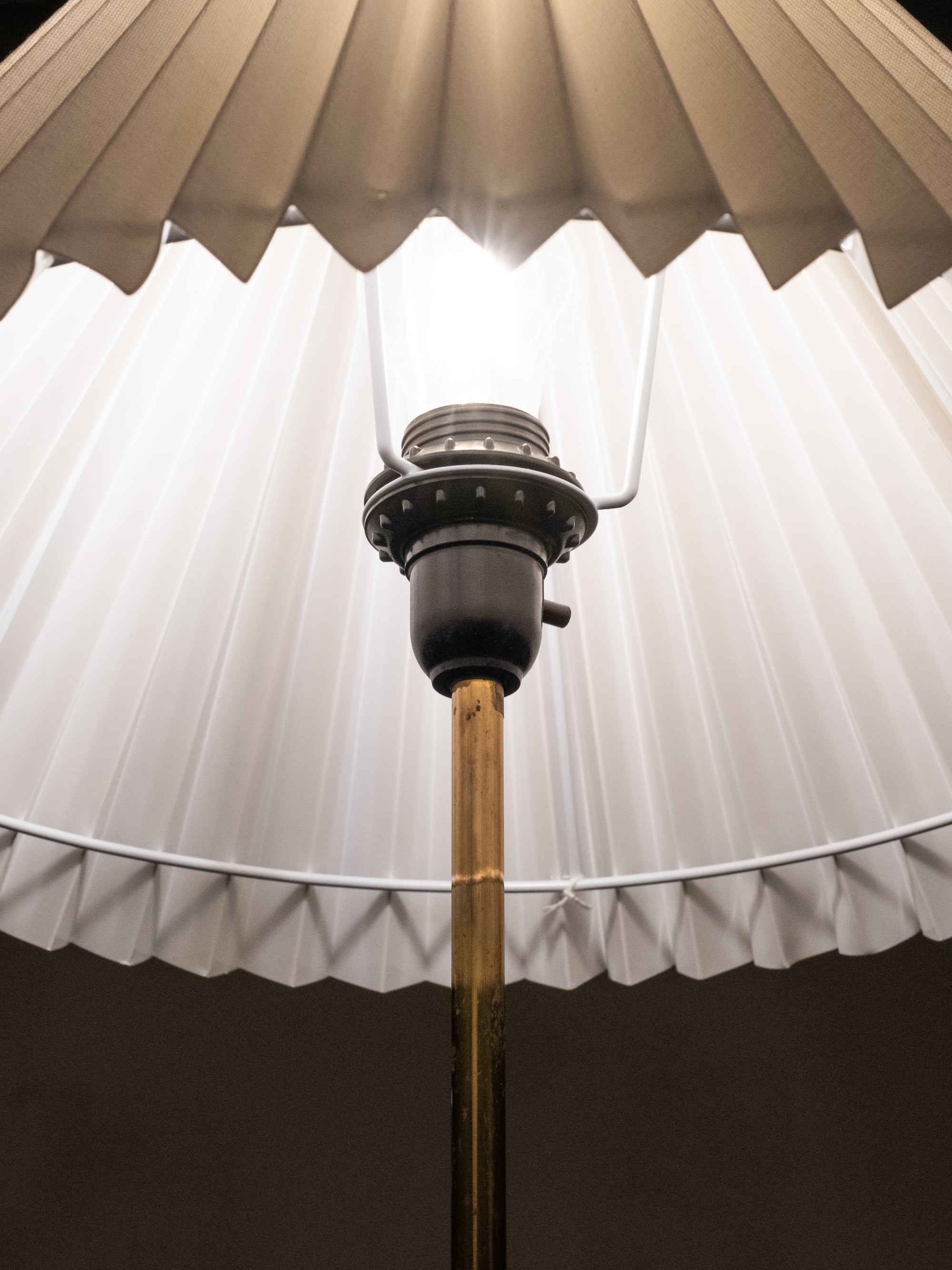 Brass and Teak Floor Lamp Model G-012 by Eje Ahlgren for Bergboms, Sweden, 1950s