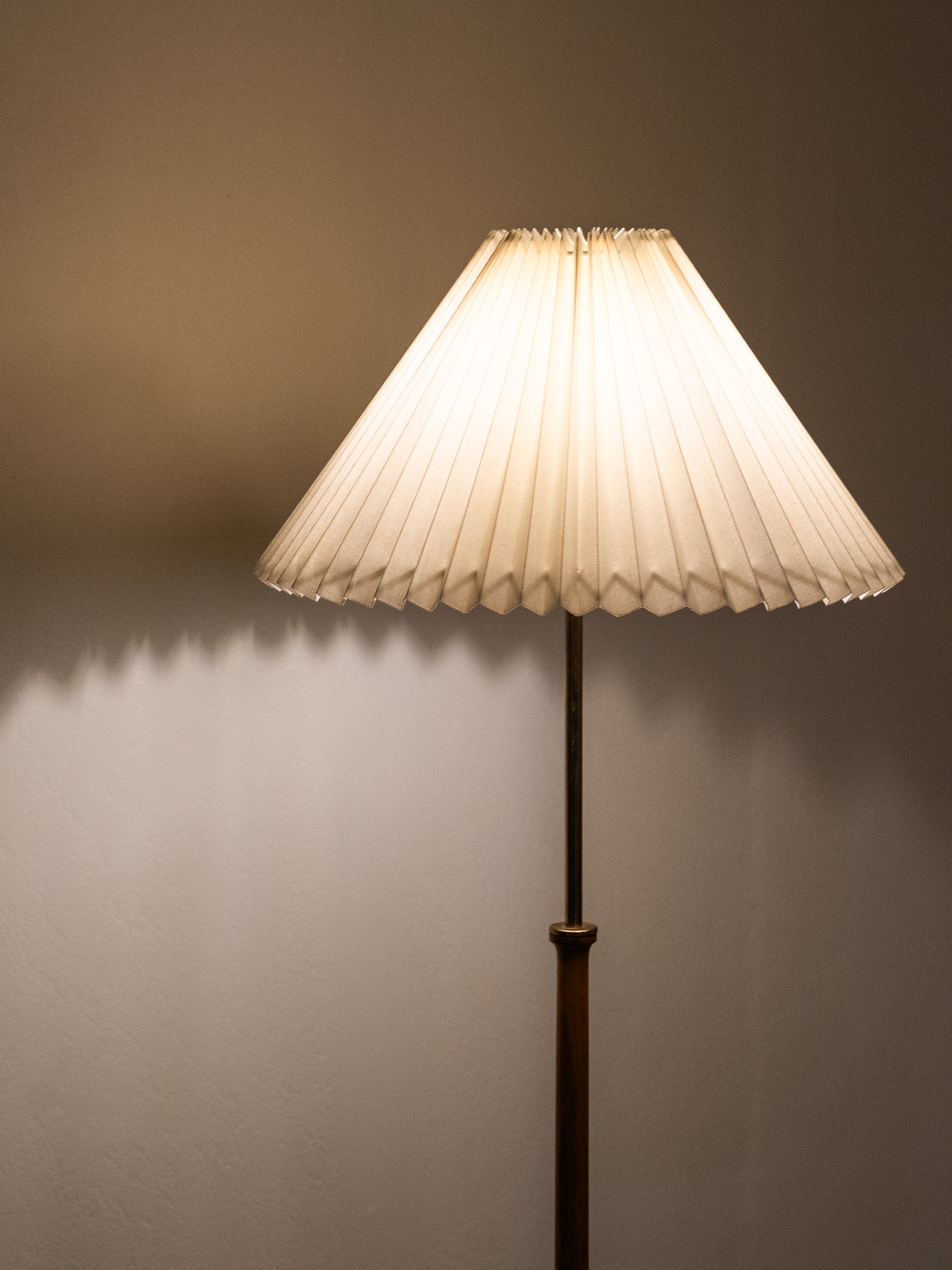 Brass and Teak Floor Lamp Model G-012 by Eje Ahlgren for Bergboms, Sweden, 1950s