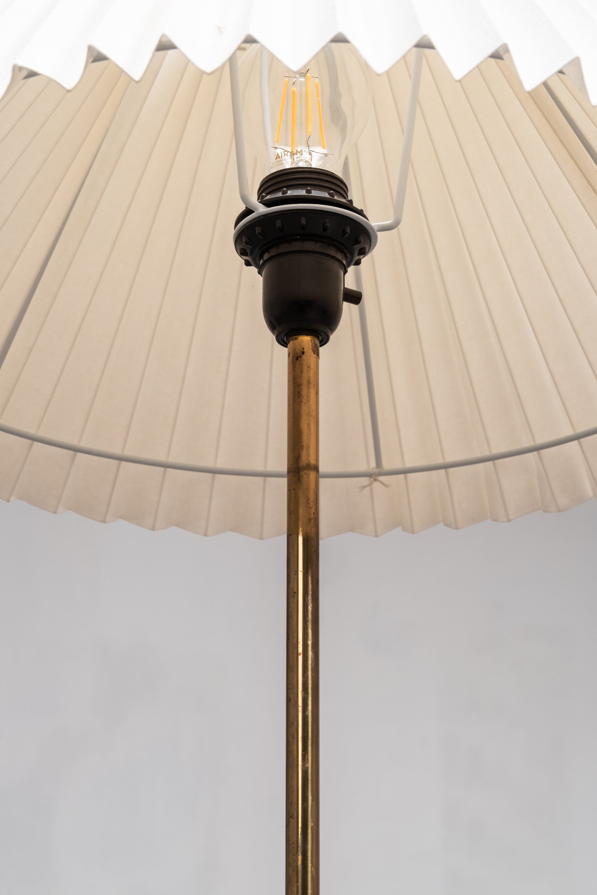 Brass and Teak Floor Lamp Model G-012 by Eje Ahlgren for Bergboms, Sweden, 1950s