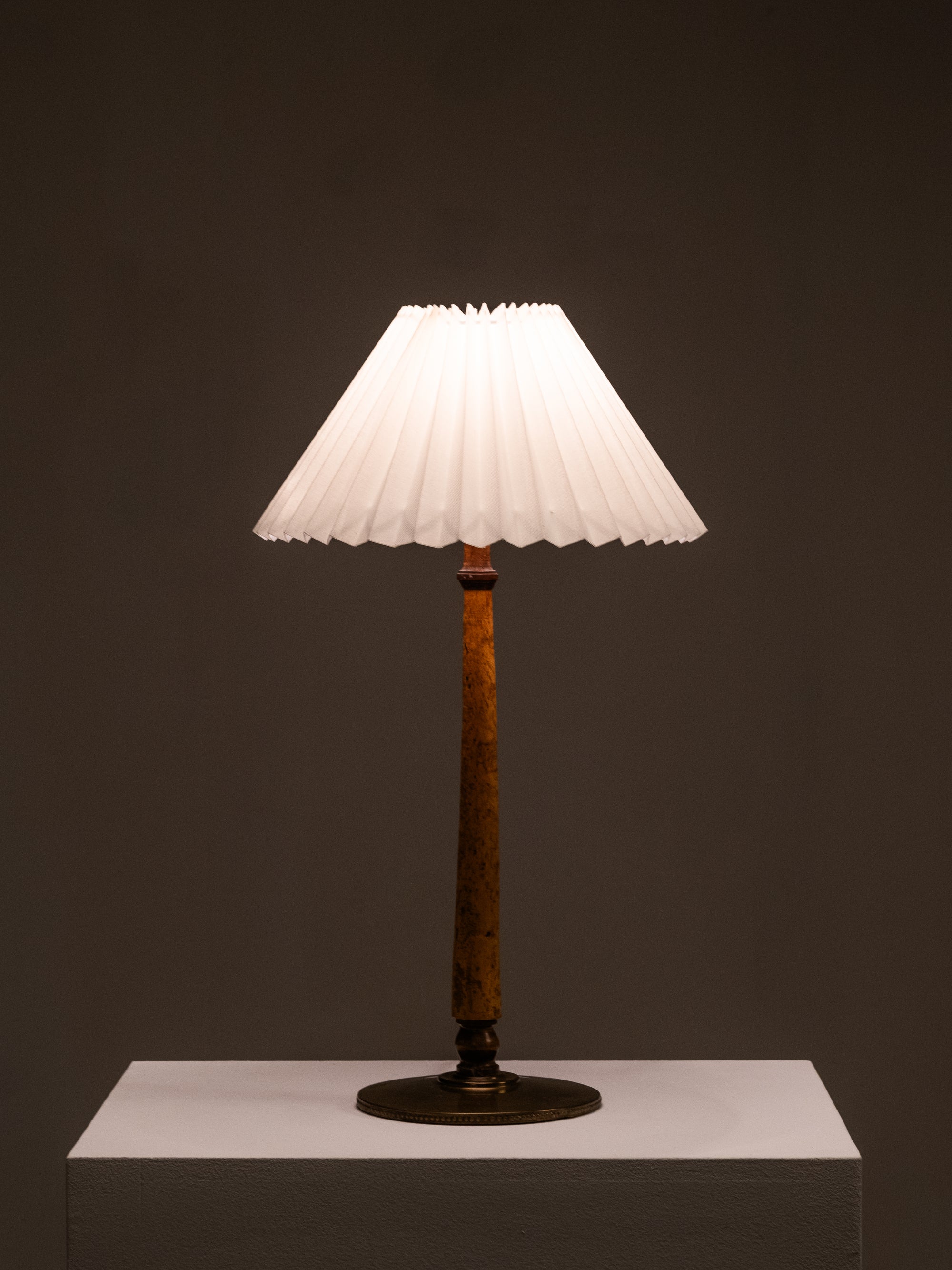 Burl Wood and Brass Table Lamp, Finland, 1940s