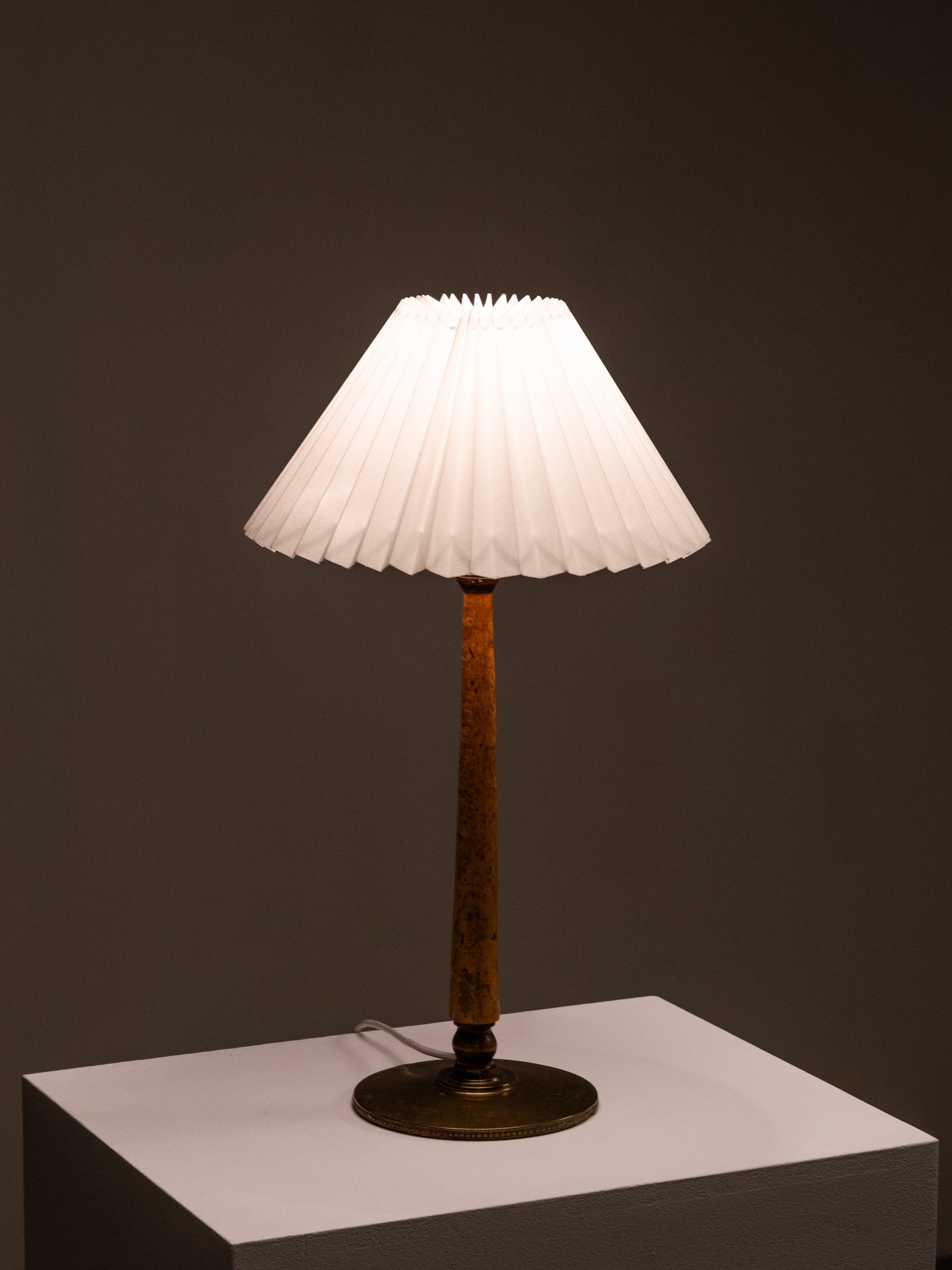 Burl Wood and Brass Table Lamp, Finland, 1940s