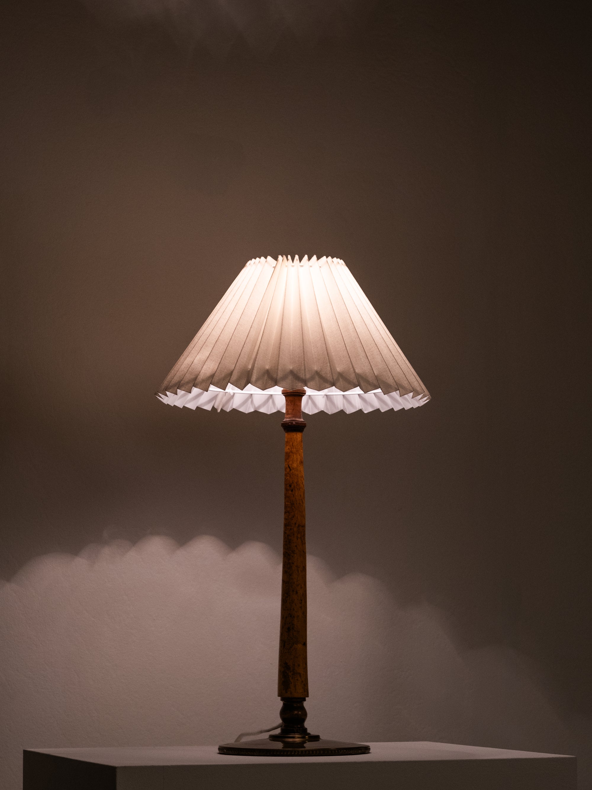 Burl Wood and Brass Table Lamp, Finland, 1940s