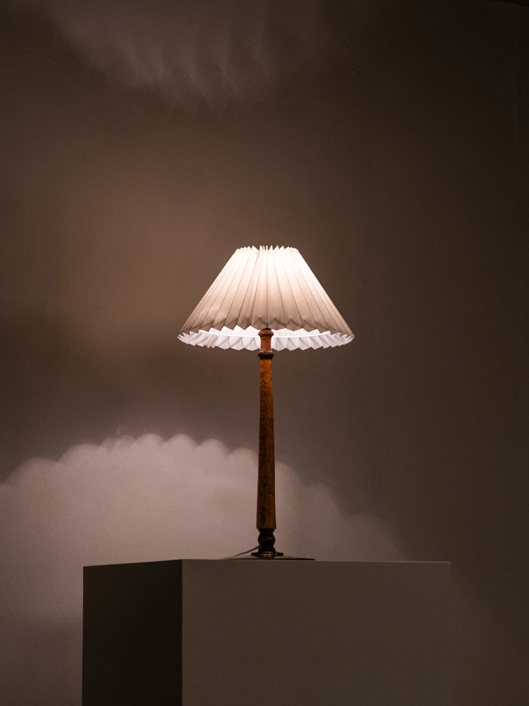 Burl Wood and Brass Table Lamp, Finland, 1940s