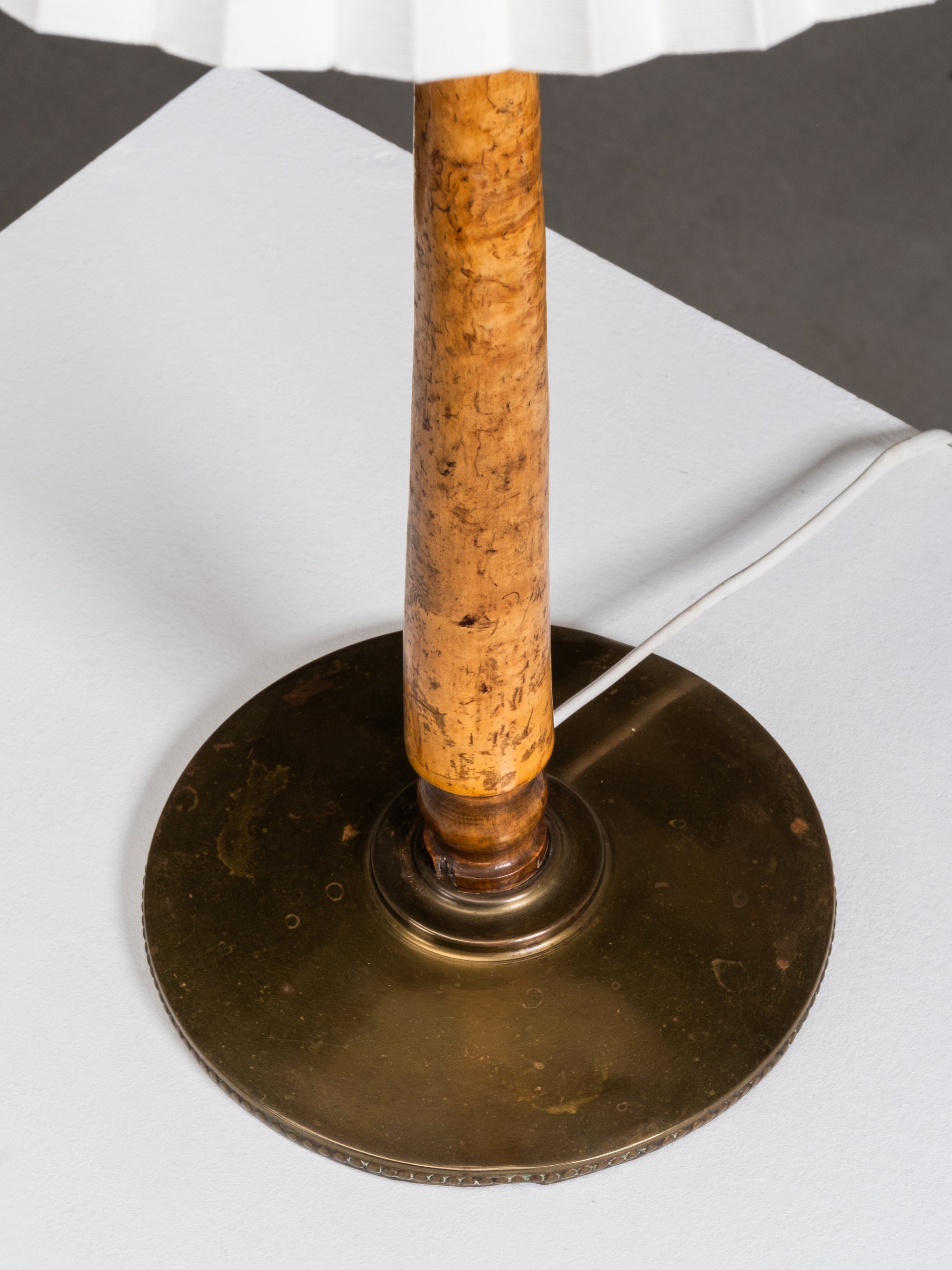 Burl Wood and Brass Table Lamp, Finland, 1940s