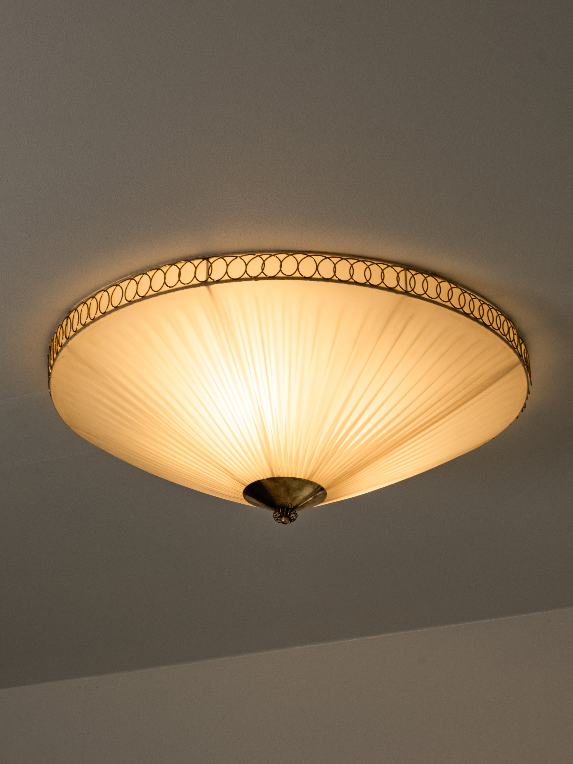 Brass and Synthetic Textile Flush Mount by Idman, Finland, 1950s