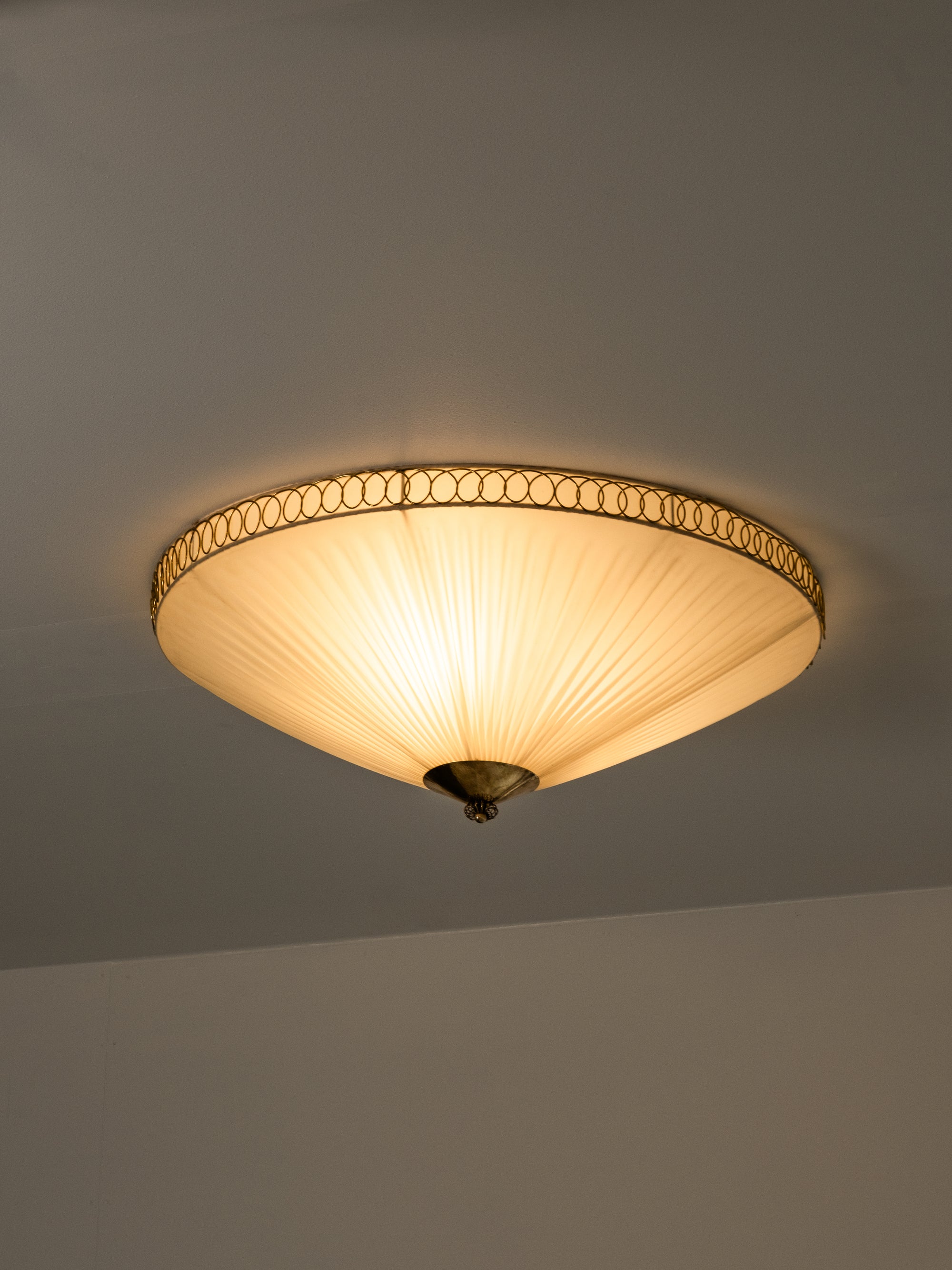 Brass and Synthetic Textile Flush Mount by Idman, Finland, 1950s