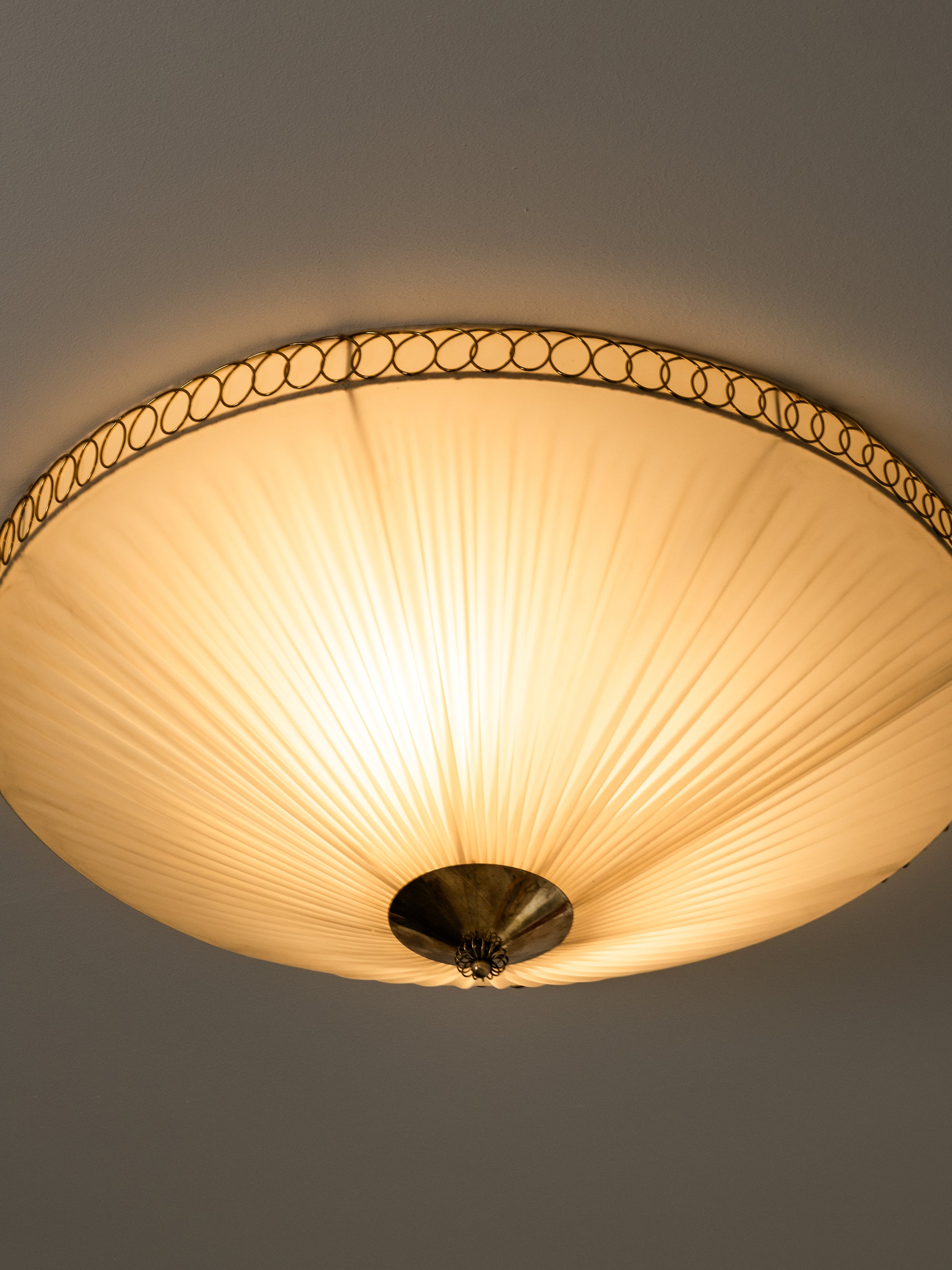 Brass and Synthetic Textile Flush Mount by Idman, Finland, 1950s