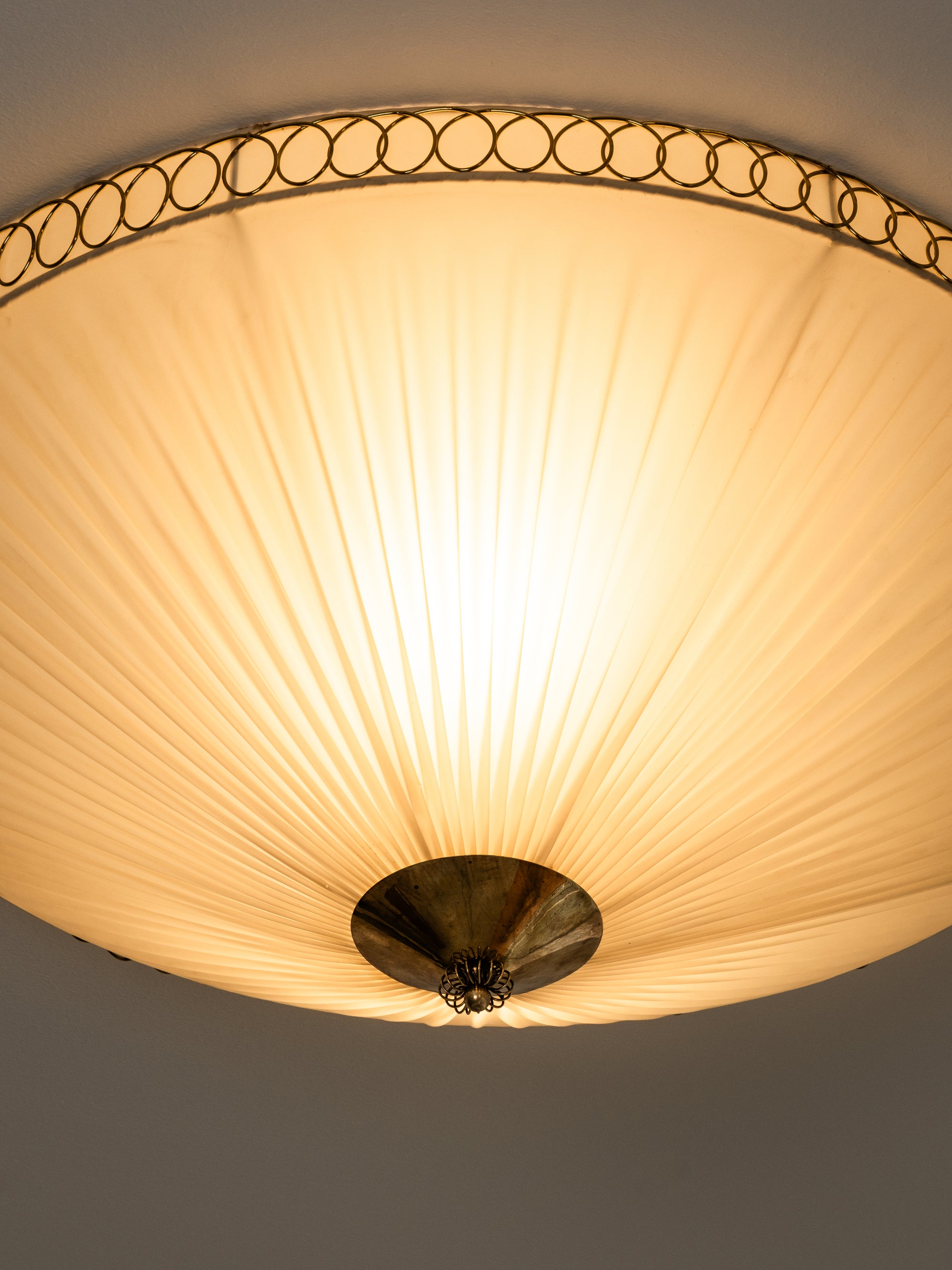 Brass and Synthetic Textile Flush Mount by Idman, Finland, 1950s