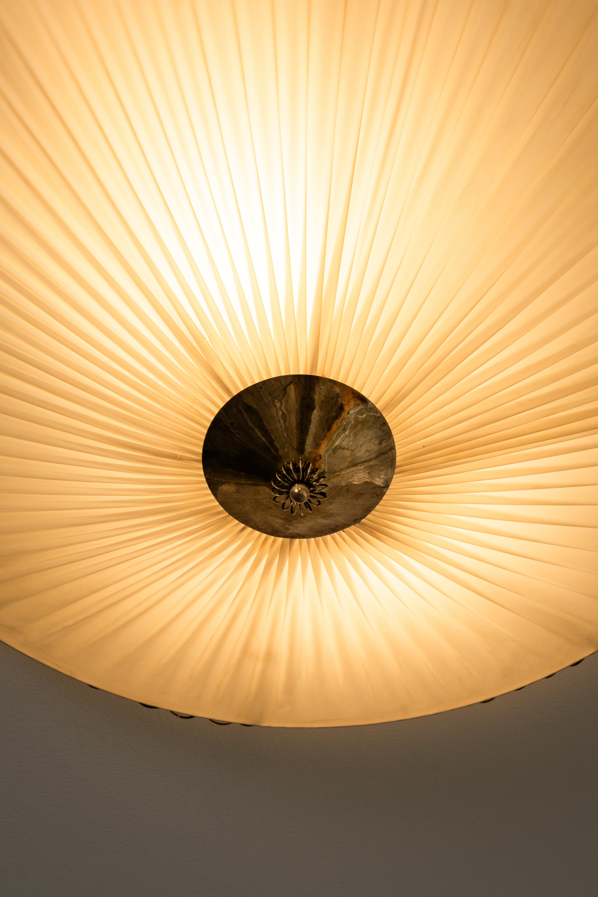 Brass and Synthetic Textile Flush Mount by Idman, Finland, 1950s