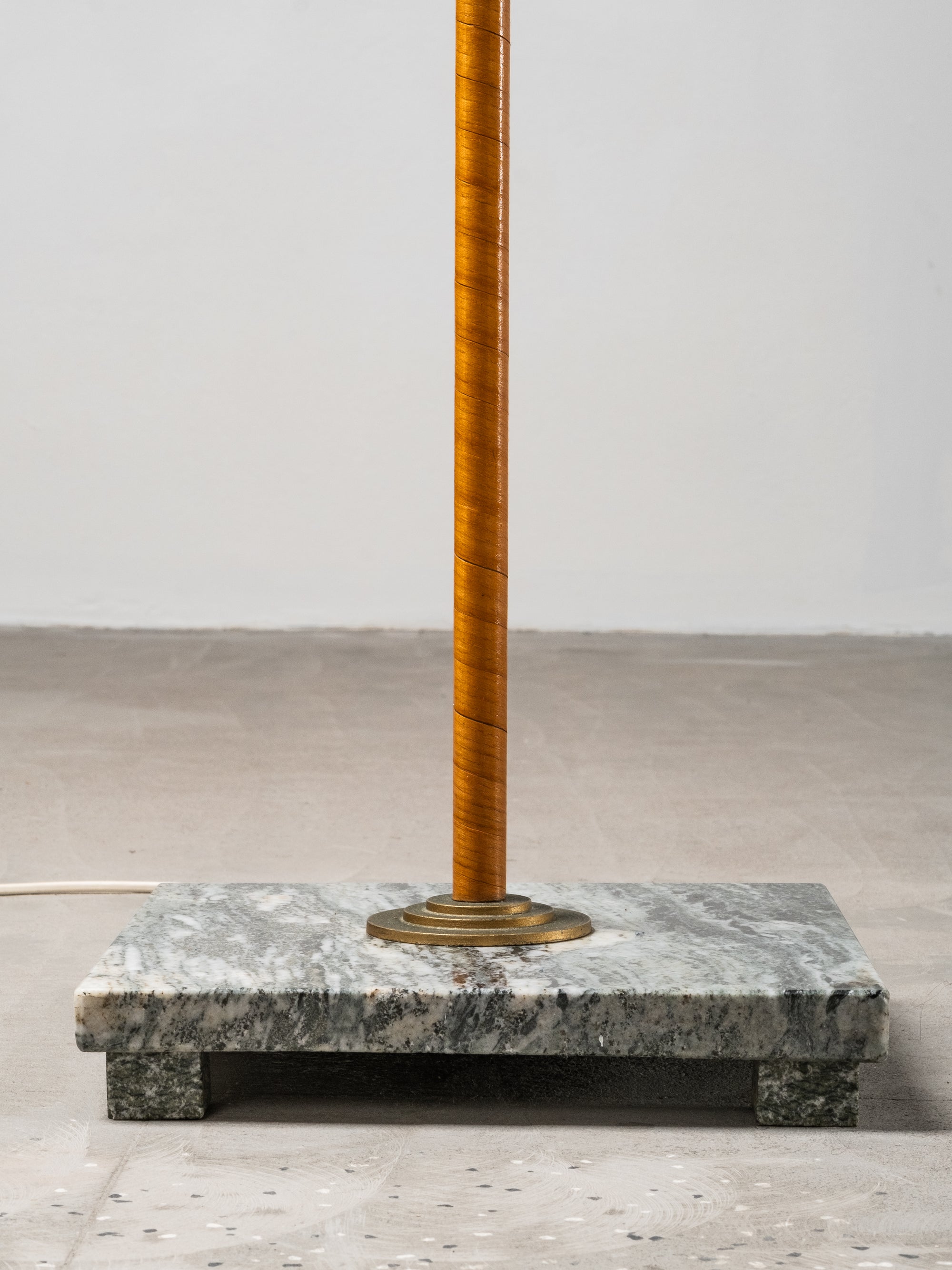 Swedish Designer, Floor Lamp in Brass, Birch and Blue-Grey Marble Base, 1940s