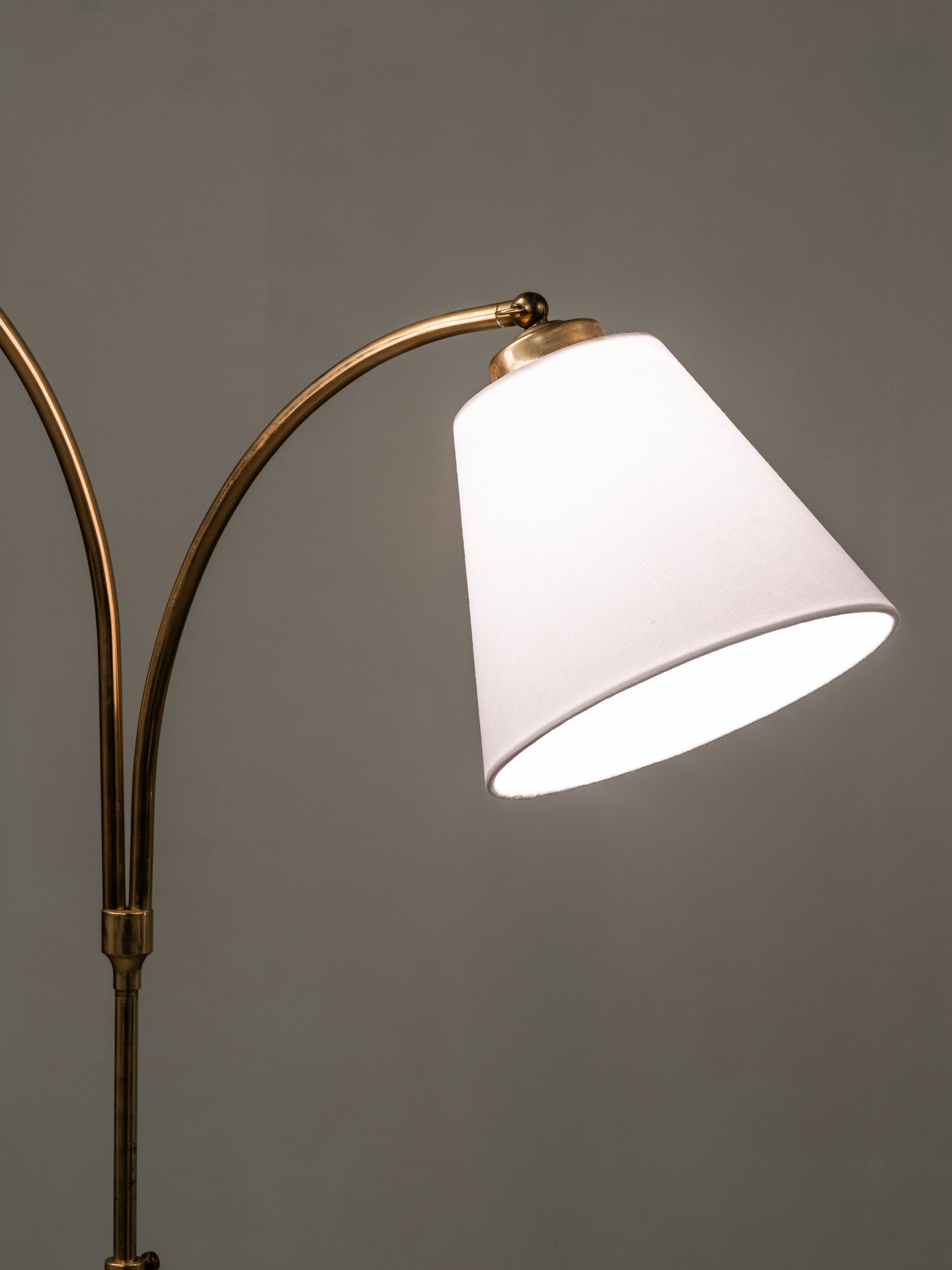 Swedish Designer, Floor Lamp in Brass, Birch and Blue-Grey Marble Base, 1940s