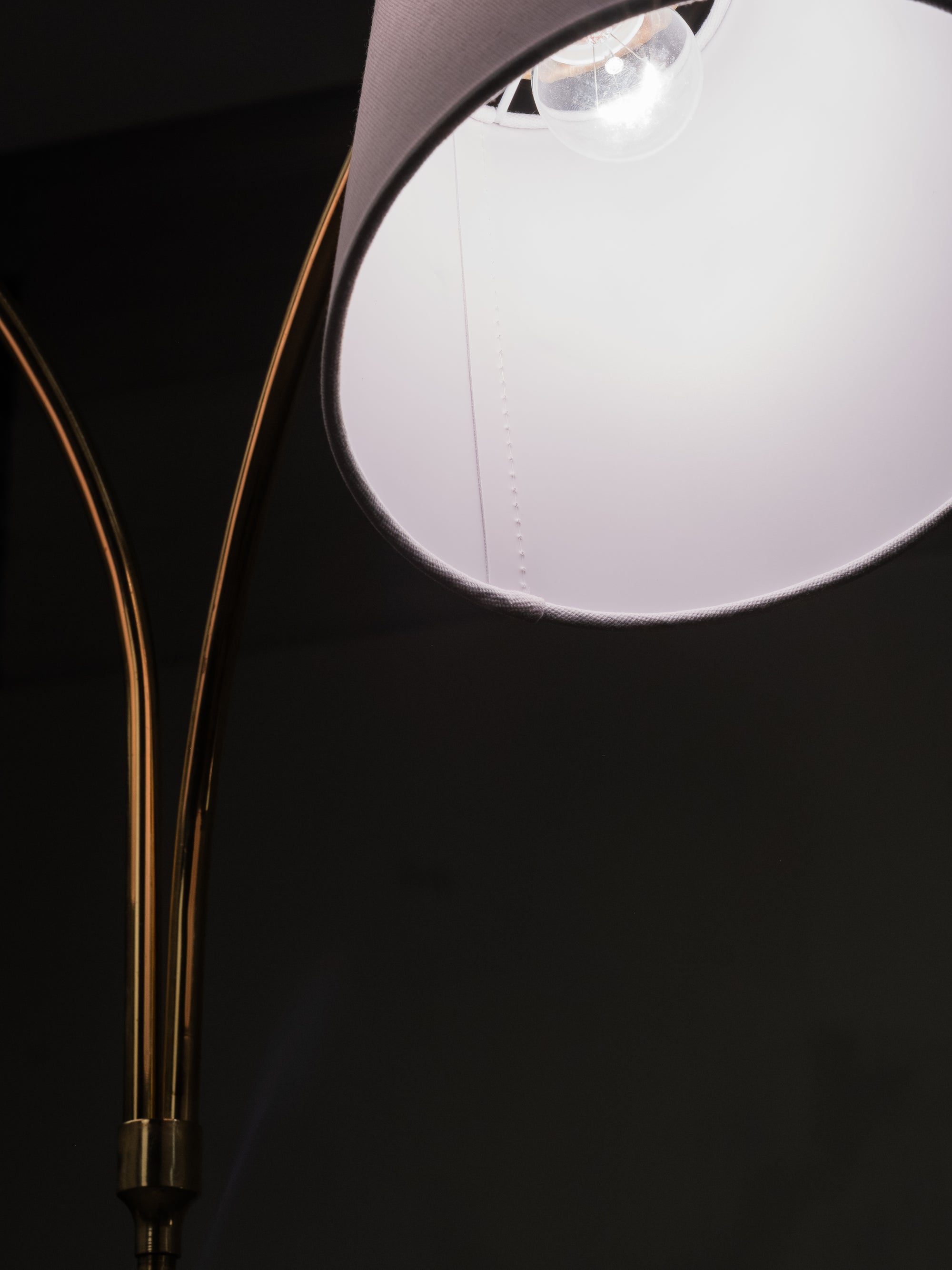 Swedish Designer, Floor Lamp in Brass, Birch and Blue-Grey Marble Base, 1940s