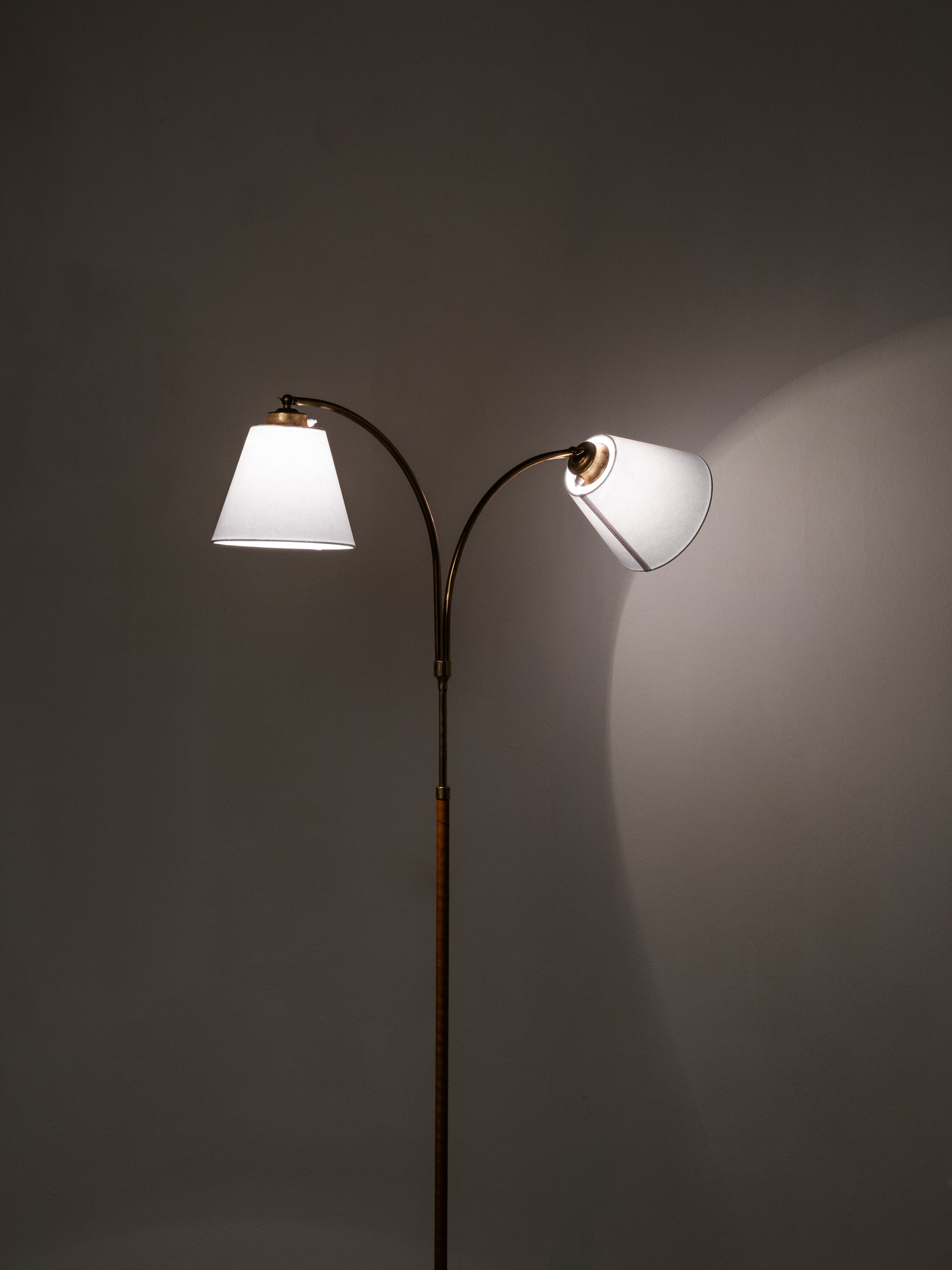 Swedish Designer, Floor Lamp in Brass, Birch and Blue-Grey Marble Base, 1940s