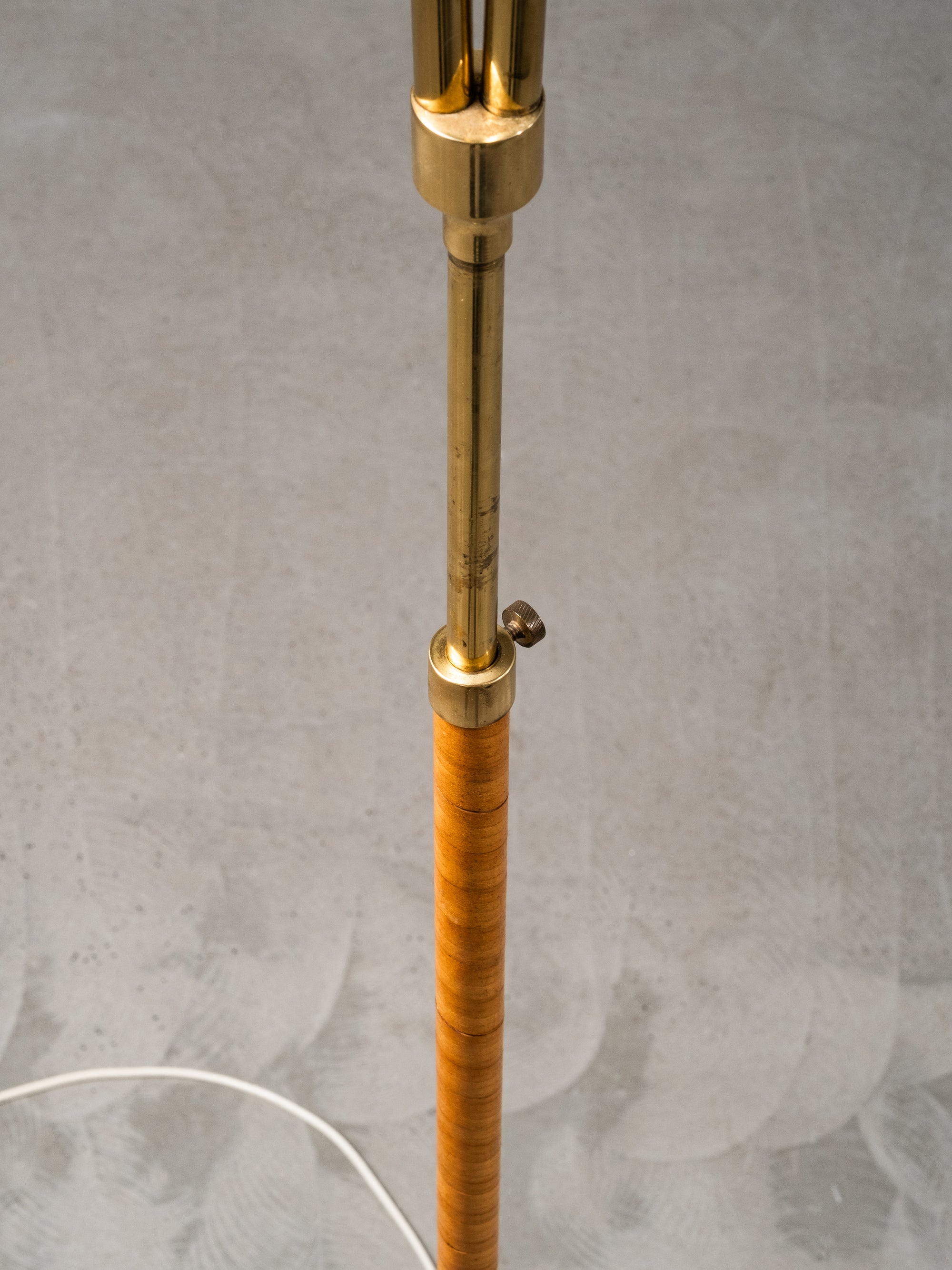Swedish Designer, Floor Lamp in Brass, Birch and Blue-Grey Marble Base, 1940s