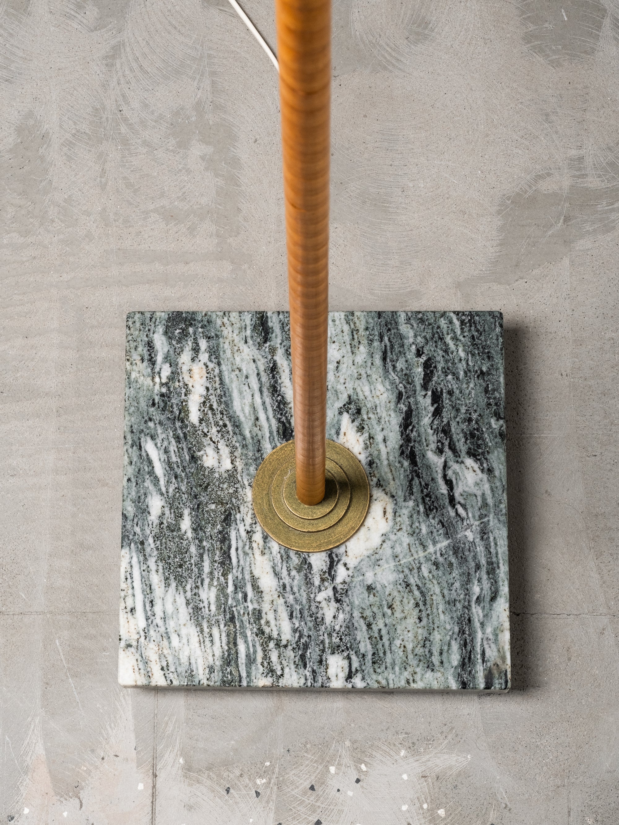 Swedish Designer, Floor Lamp in Brass, Birch and Blue-Grey Marble Base, 1940s