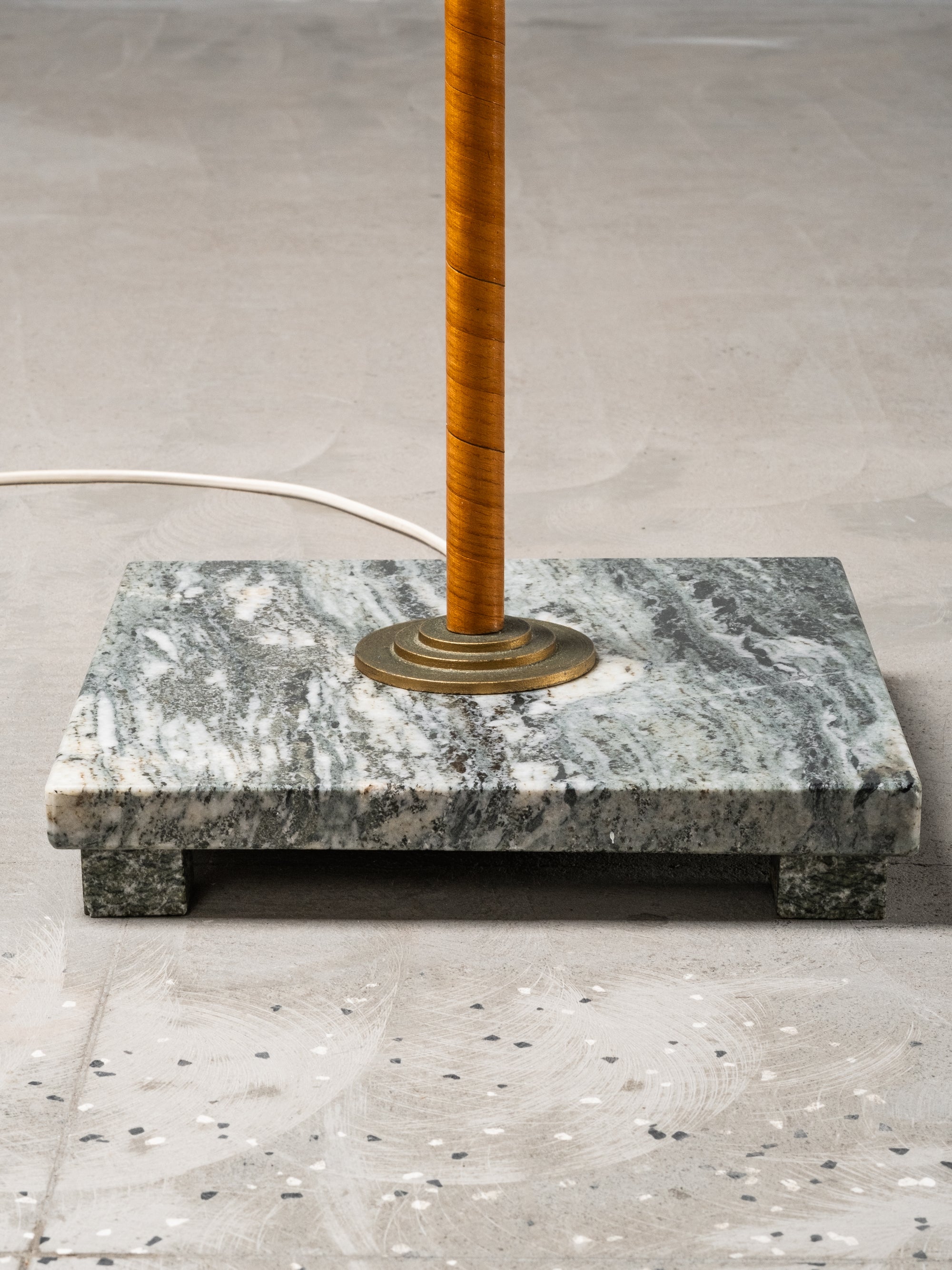 Swedish Designer, Floor Lamp in Brass, Birch and Blue-Grey Marble Base, 1940s