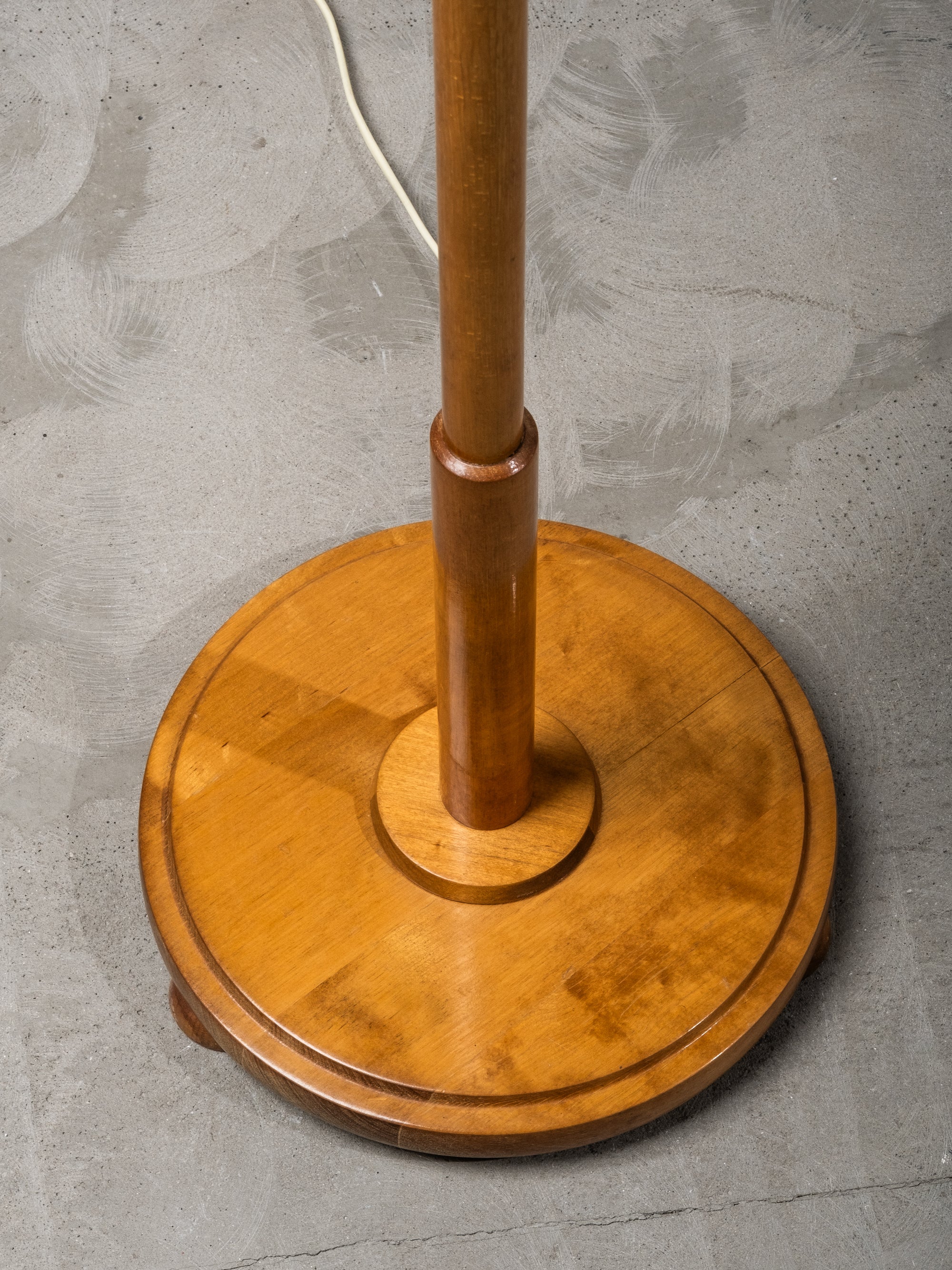 Finnish Functionalist Birch &amp; Brass Floor Lamp, 1940s