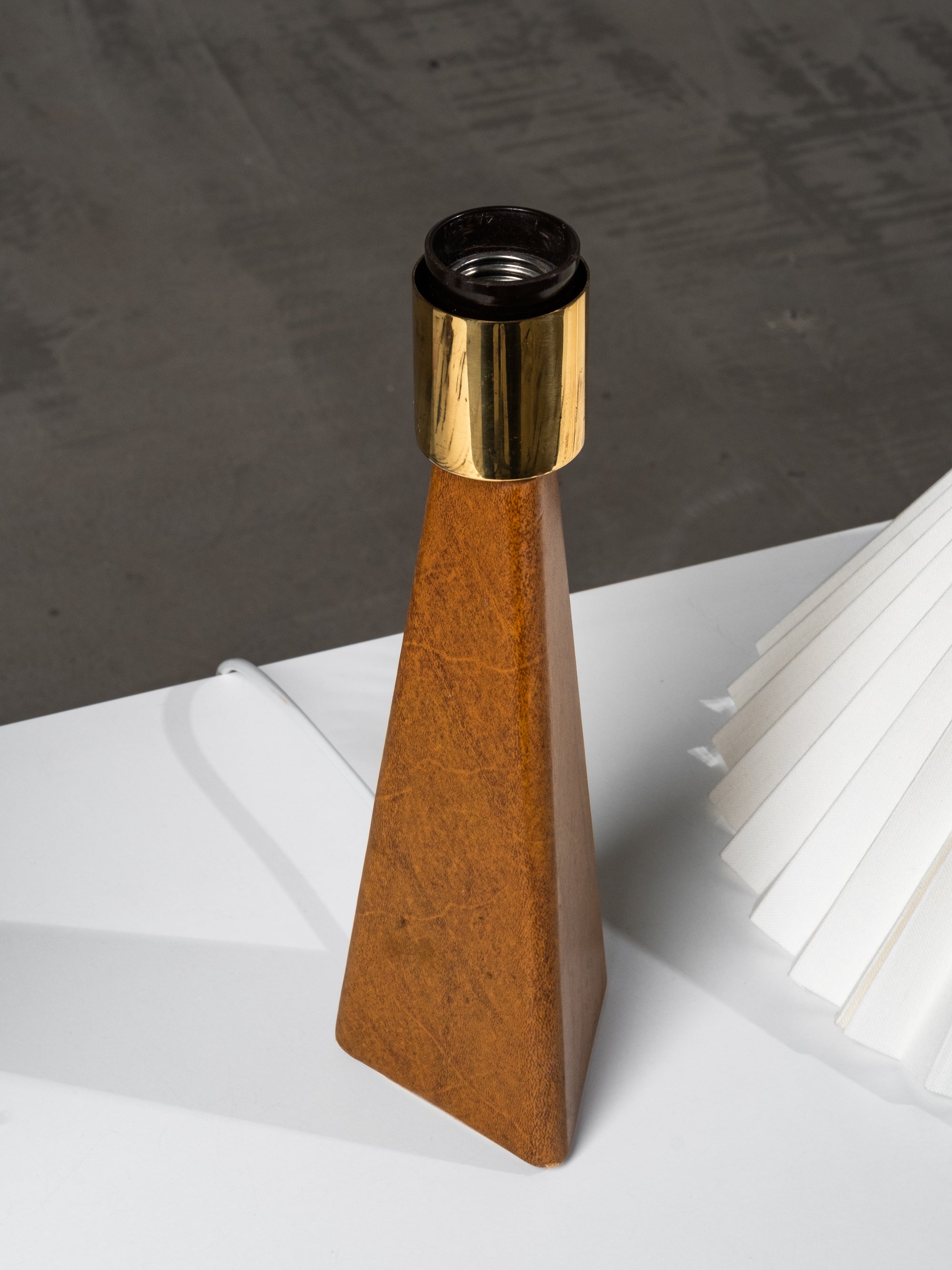 Pair of Leatherette &amp; Brass Table Lamps by Lisa Johansson-Pape for Orno, 1960s