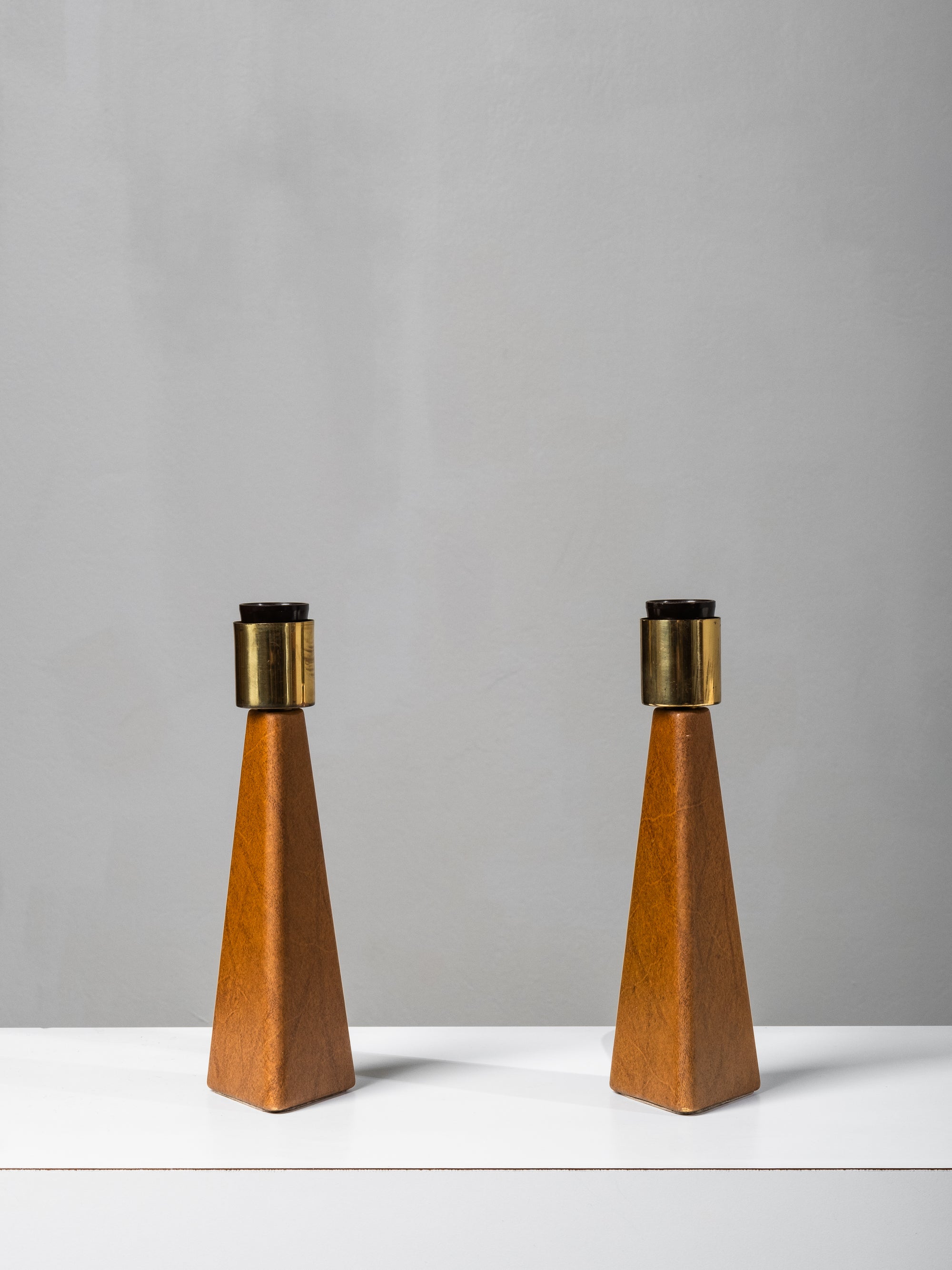 Pair of Leatherette &amp; Brass Table Lamps by Lisa Johansson-Pape for Orno, 1960s
