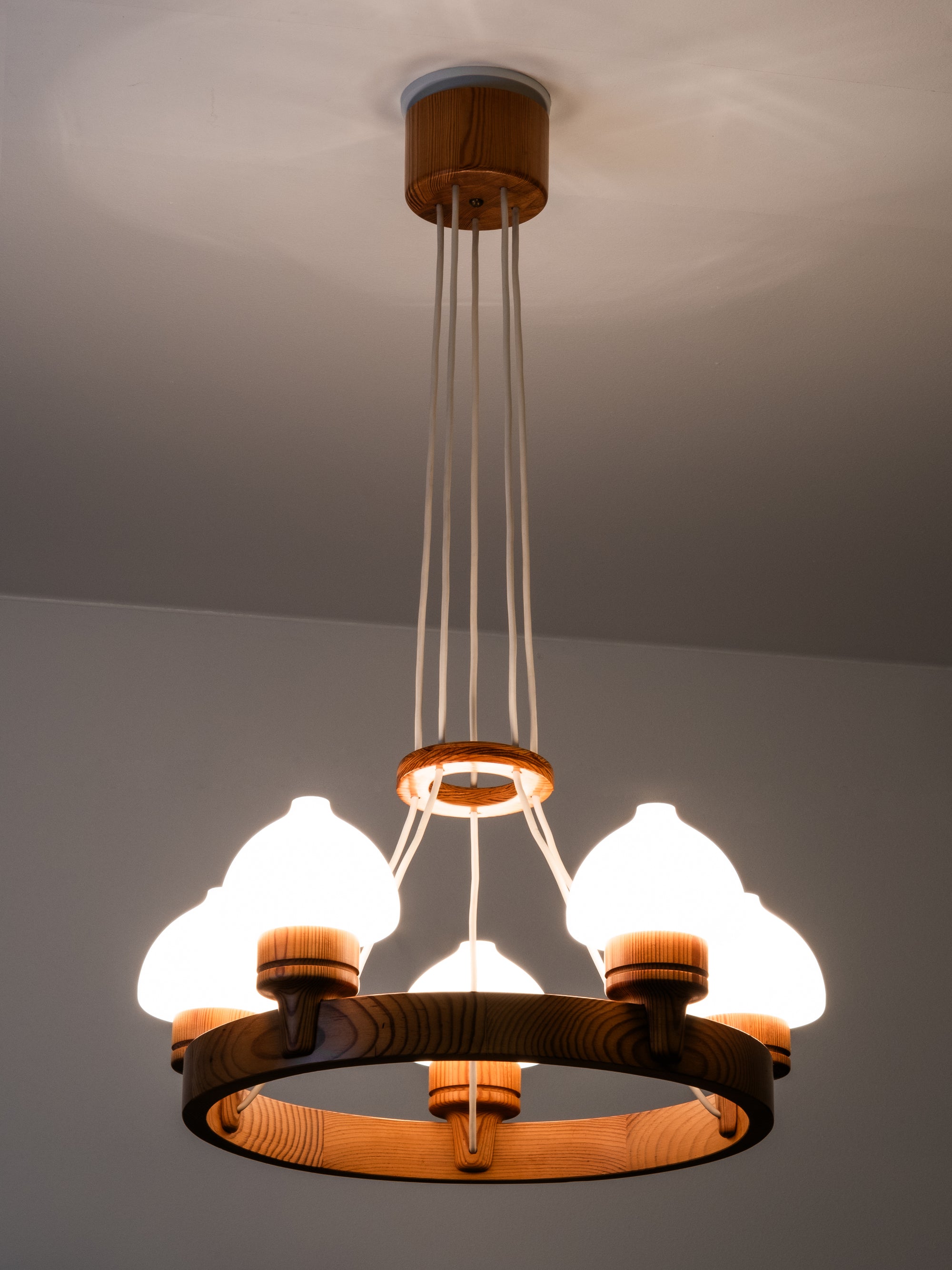 Pine Wood Chandelier by Uno Dahlen for Aneta, Sweden, 1970s