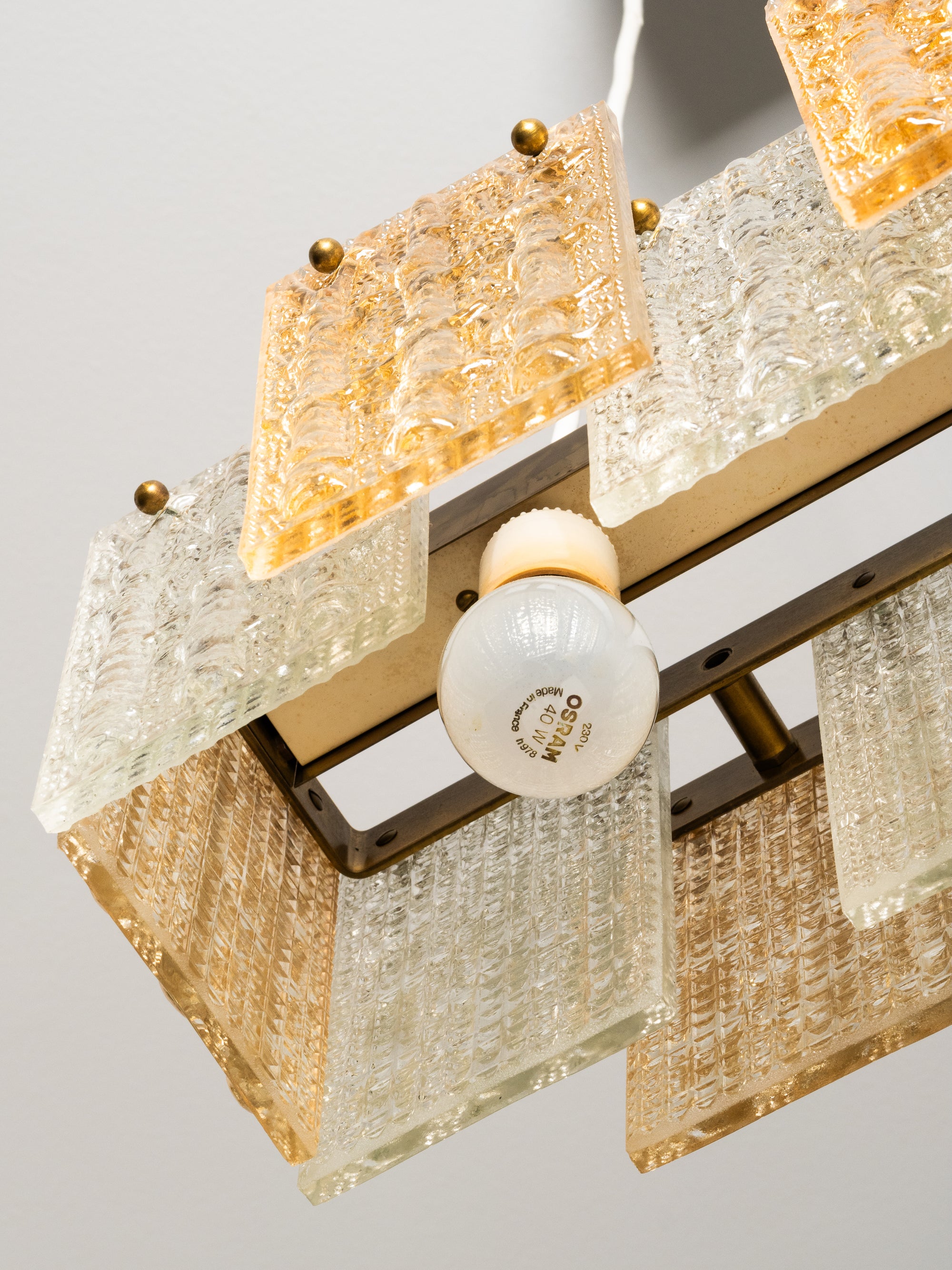 Mid-Century Heavy Cast Glass and Brass Ceiling Pendant, Sweden, 1960s