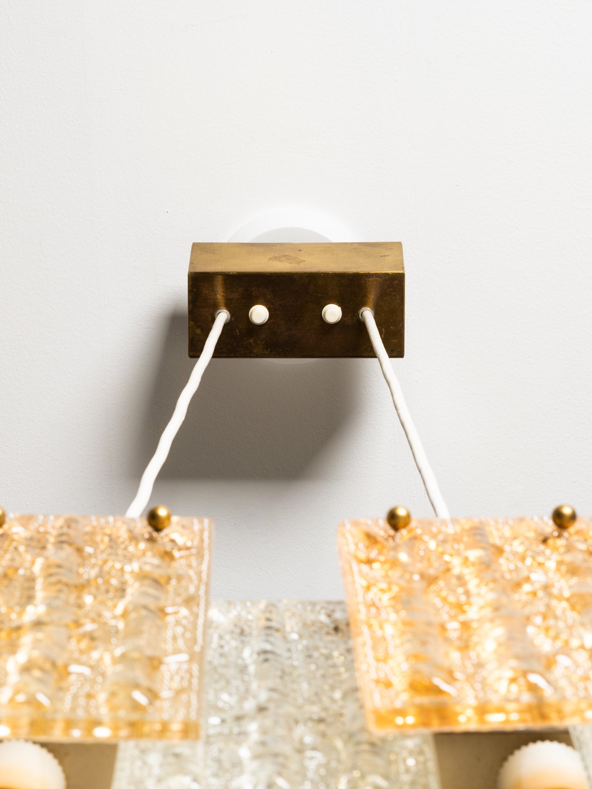 Mid-Century Heavy Cast Glass and Brass Ceiling Pendant, Sweden, 1960s