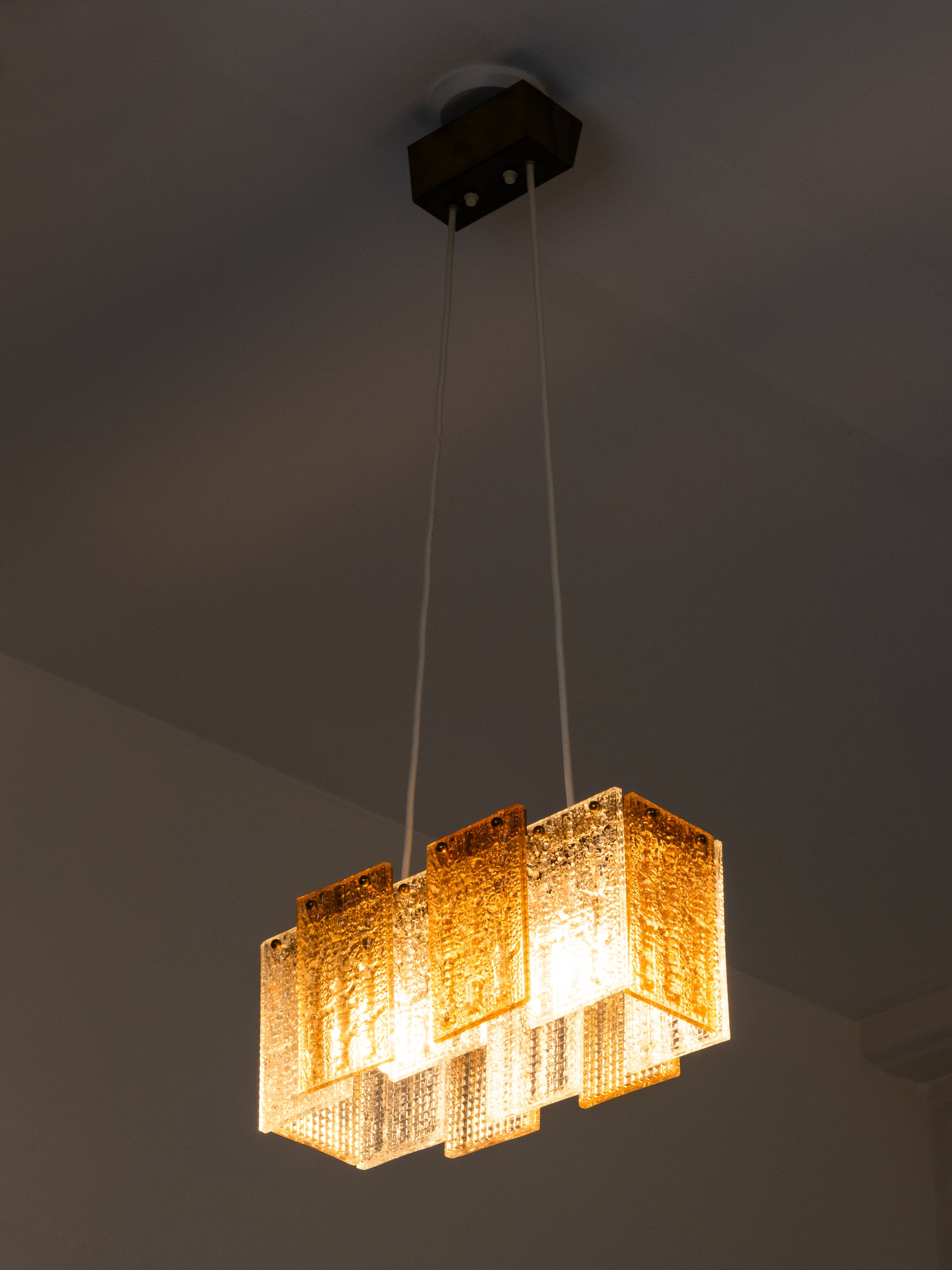 Mid-Century Heavy Cast Glass and Brass Ceiling Pendant, Sweden, 1960s