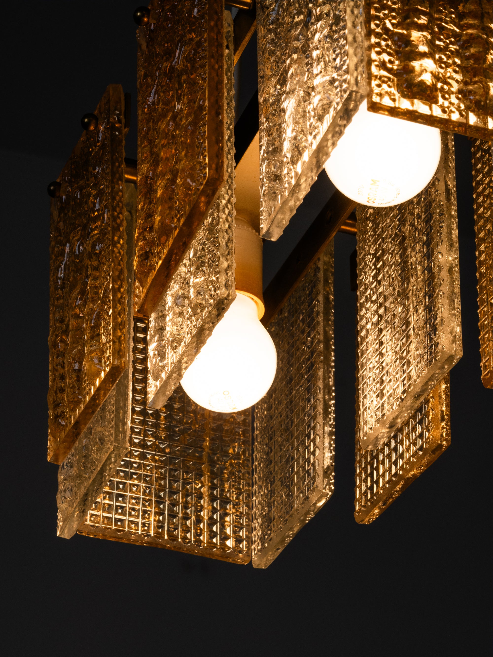 Mid-Century Heavy Cast Glass and Brass Ceiling Pendant, Sweden, 1960s