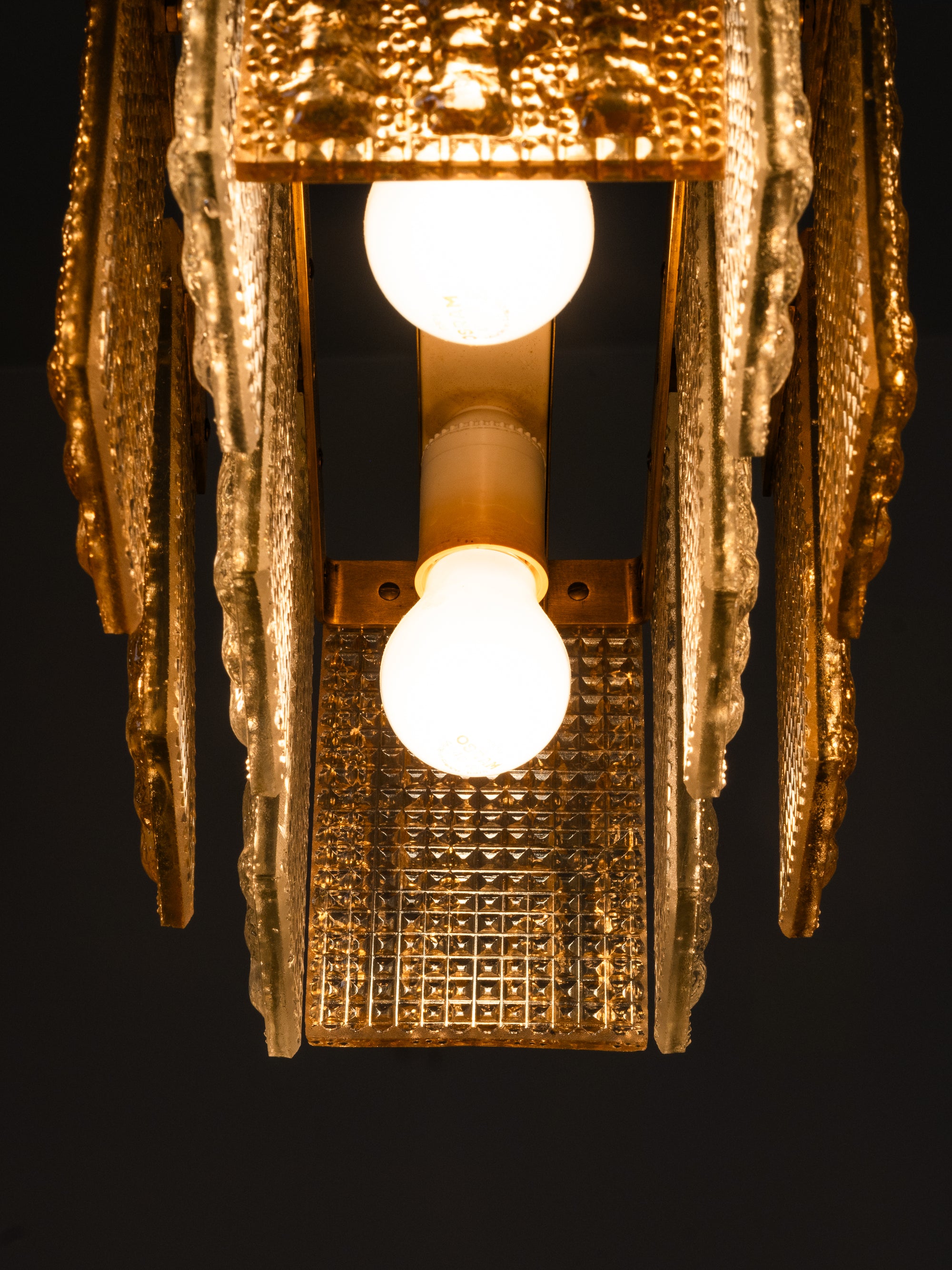 Mid-Century Heavy Cast Glass and Brass Ceiling Pendant, Sweden, 1960s