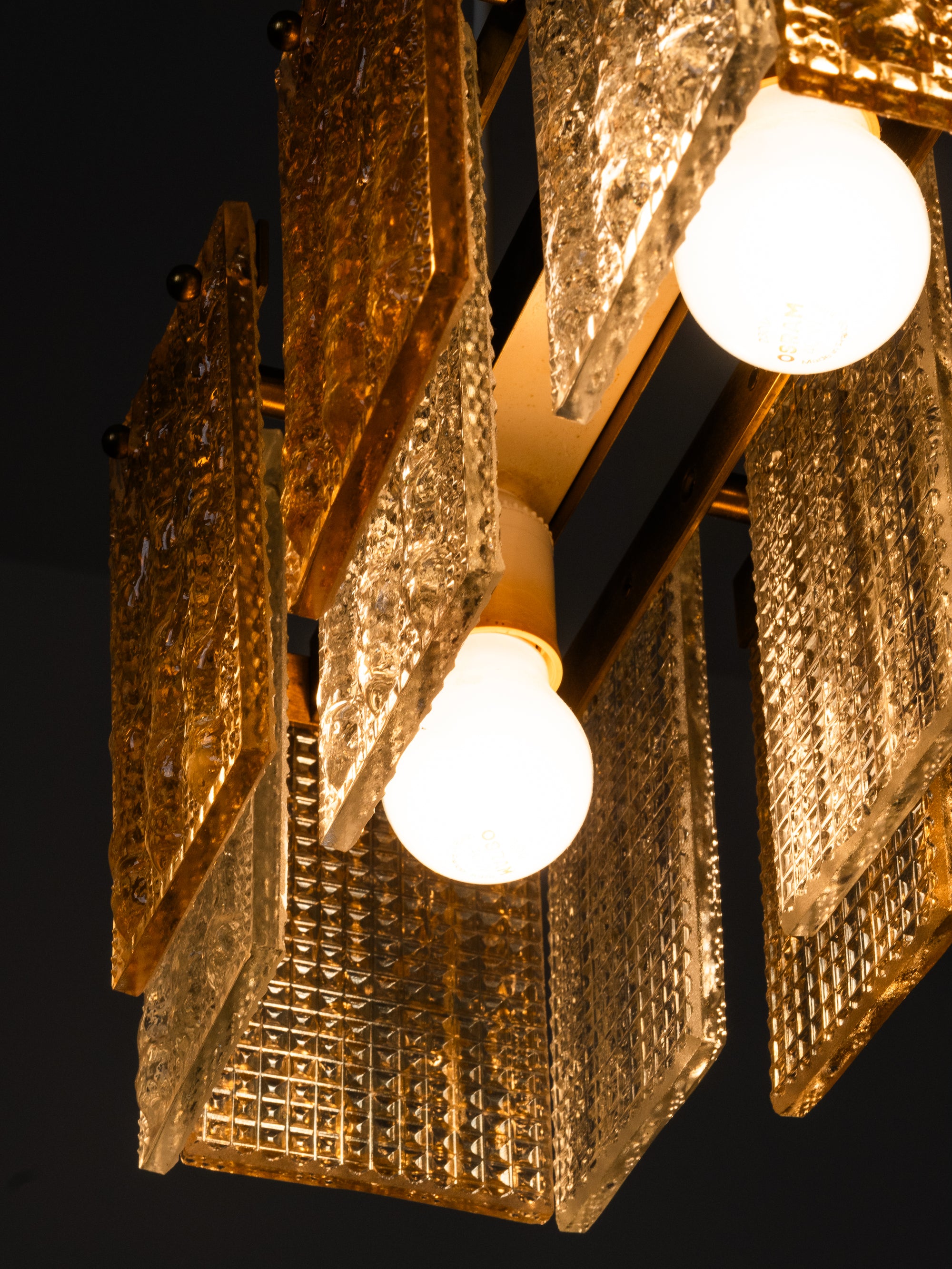 Mid-Century Heavy Cast Glass and Brass Ceiling Pendant, Sweden, 1960s