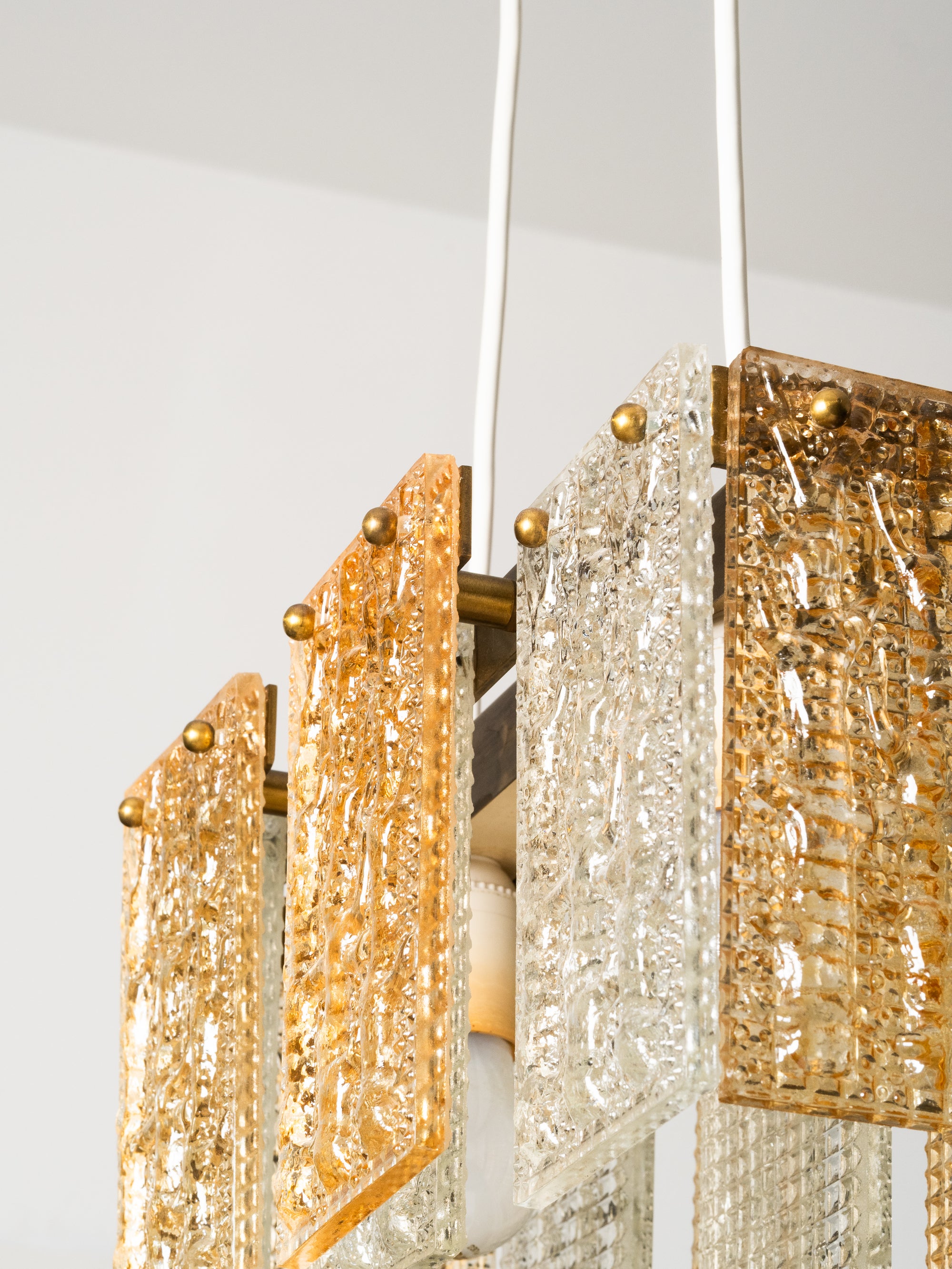 Mid-Century Heavy Cast Glass and Brass Ceiling Pendant, Sweden, 1960s